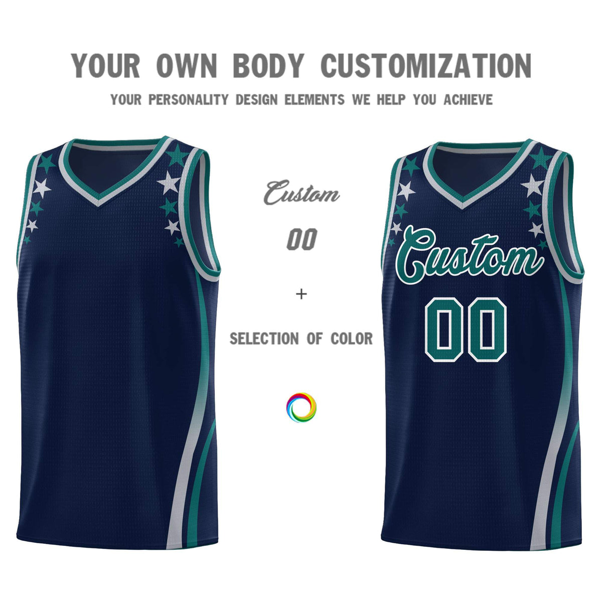 Custom Navy Shoulders Star Pattern Side Color Block Sports Uniform Basketball Jersey|KXKSHOP