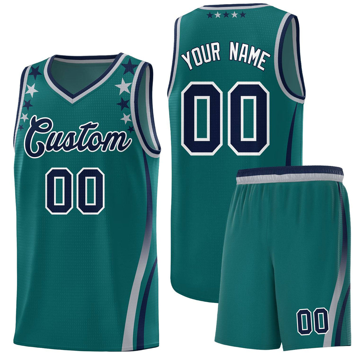 Custom Aqua Shoulders Star Pattern Side Color Block Sports Uniform Basketball Jersey|KXKSHOP