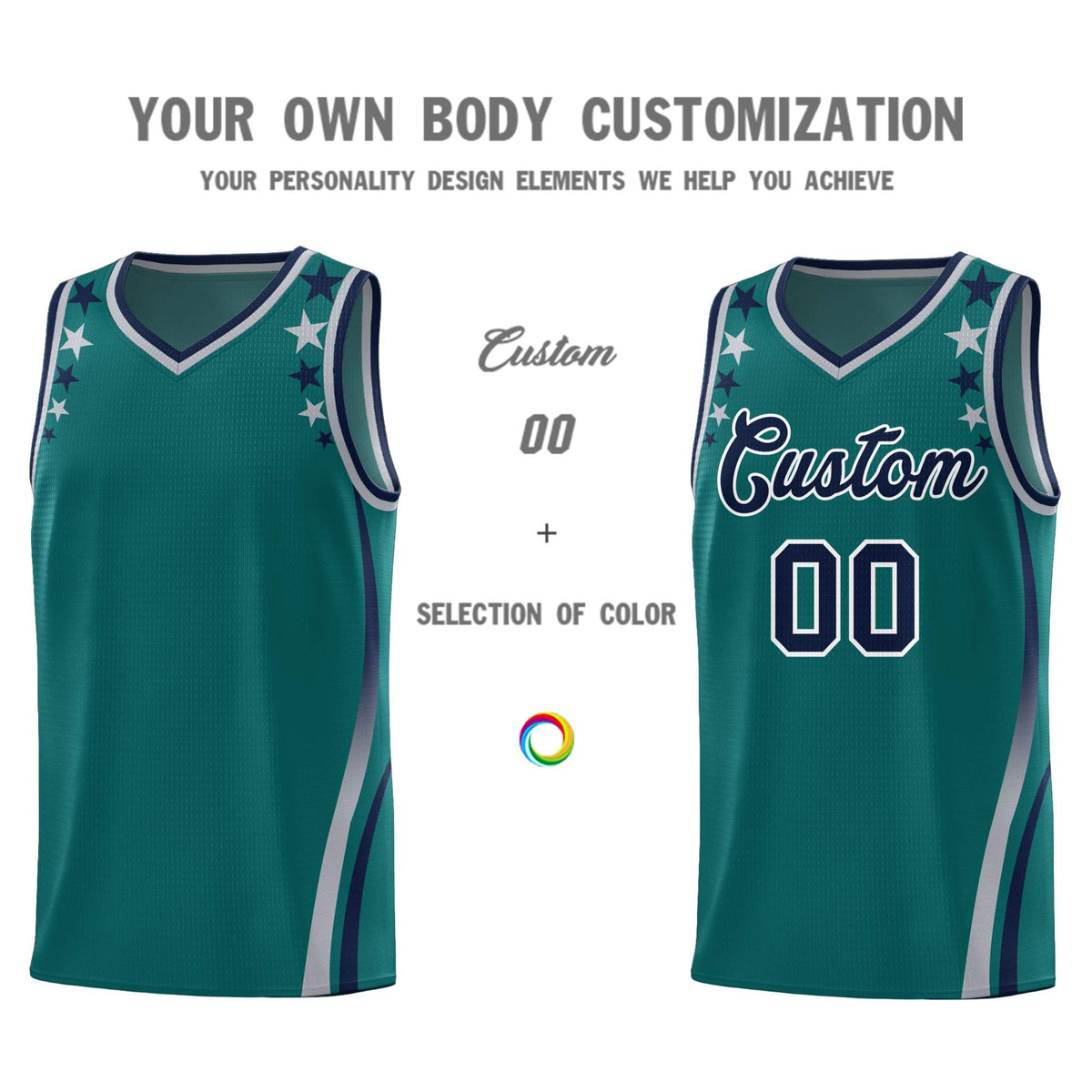 Custom Aqua Shoulders Star Pattern Side Color Block Sports Uniform Basketball Jersey|KXKSHOP