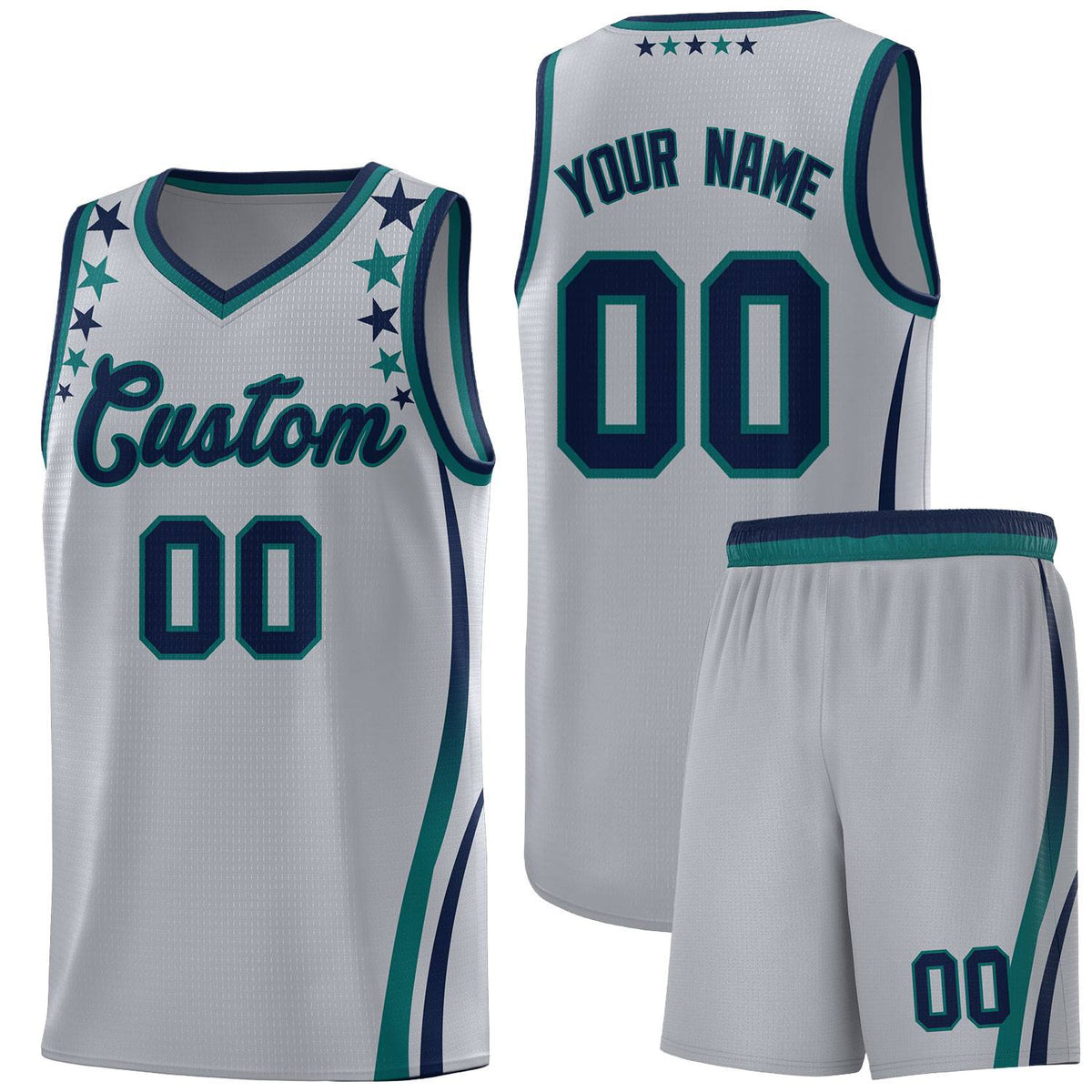 Custom Gray Shoulders Star Pattern Side Color Block Sports Uniform Basketball Jersey|KXKSHOP