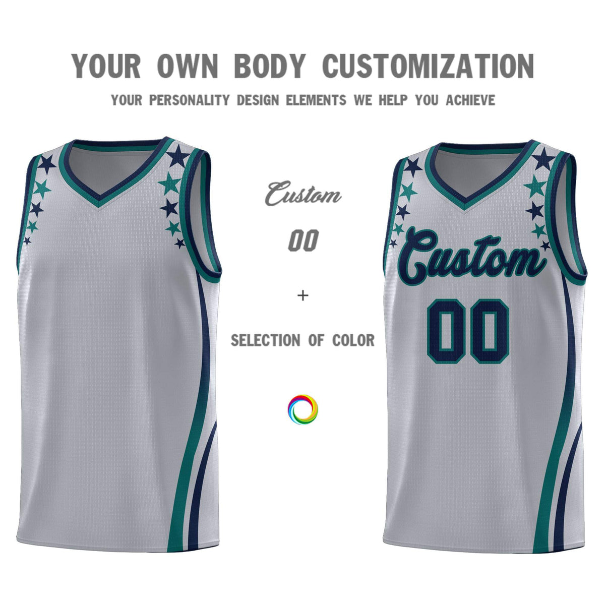Custom Gray Shoulders Star Pattern Side Color Block Sports Uniform Basketball Jersey|KXKSHOP