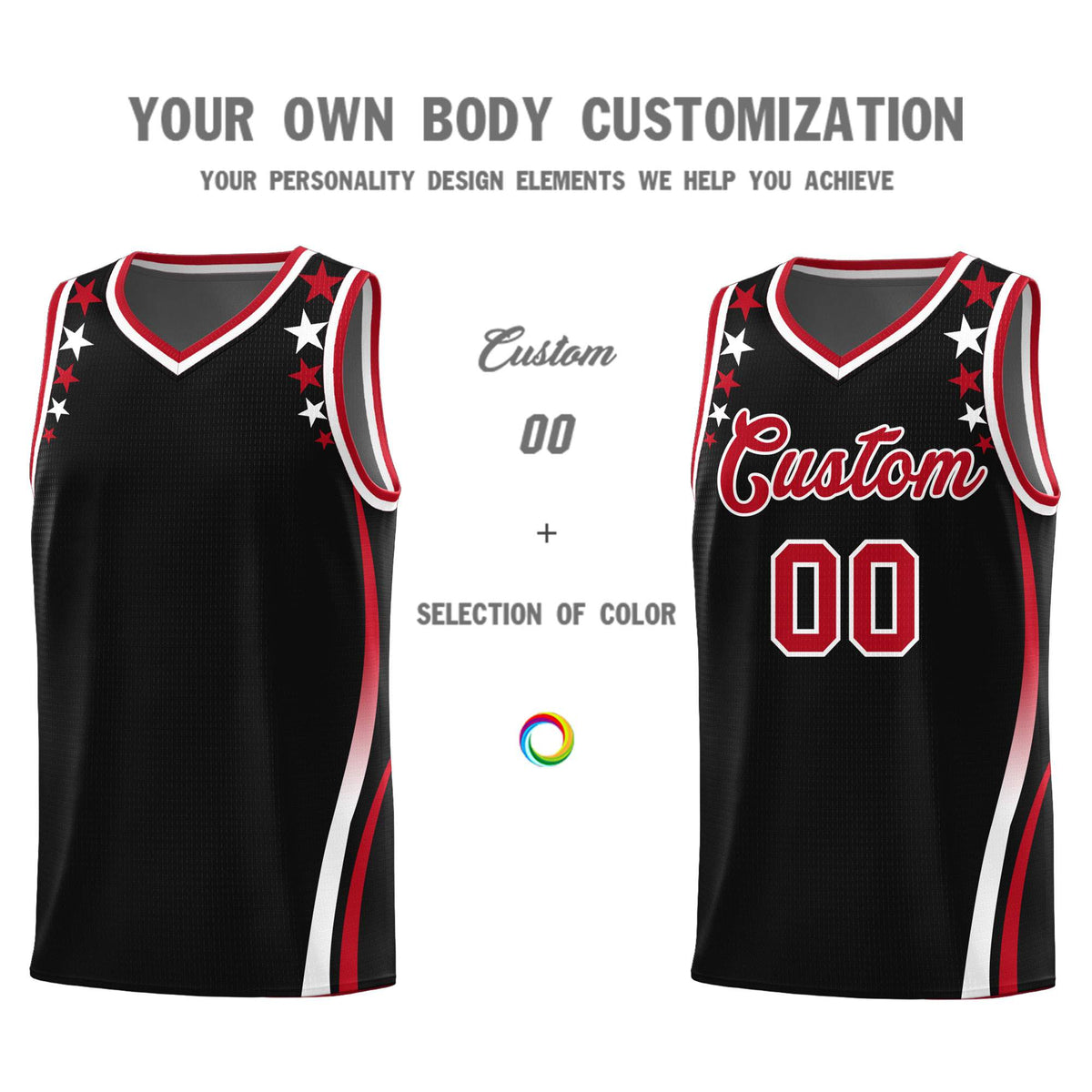 Custom Black Shoulders Star Pattern Side Color Block Sports Uniform Basketball Jersey|KXKSHOP