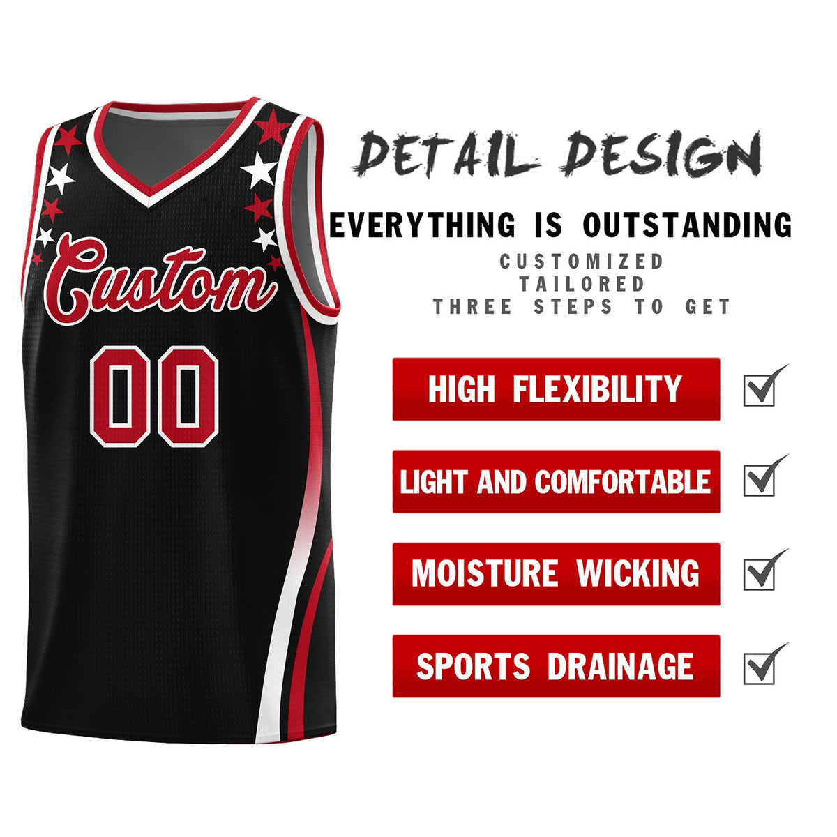 Custom Black Shoulders Star Pattern Side Color Block Sports Uniform Basketball Jersey|KXKSHOP