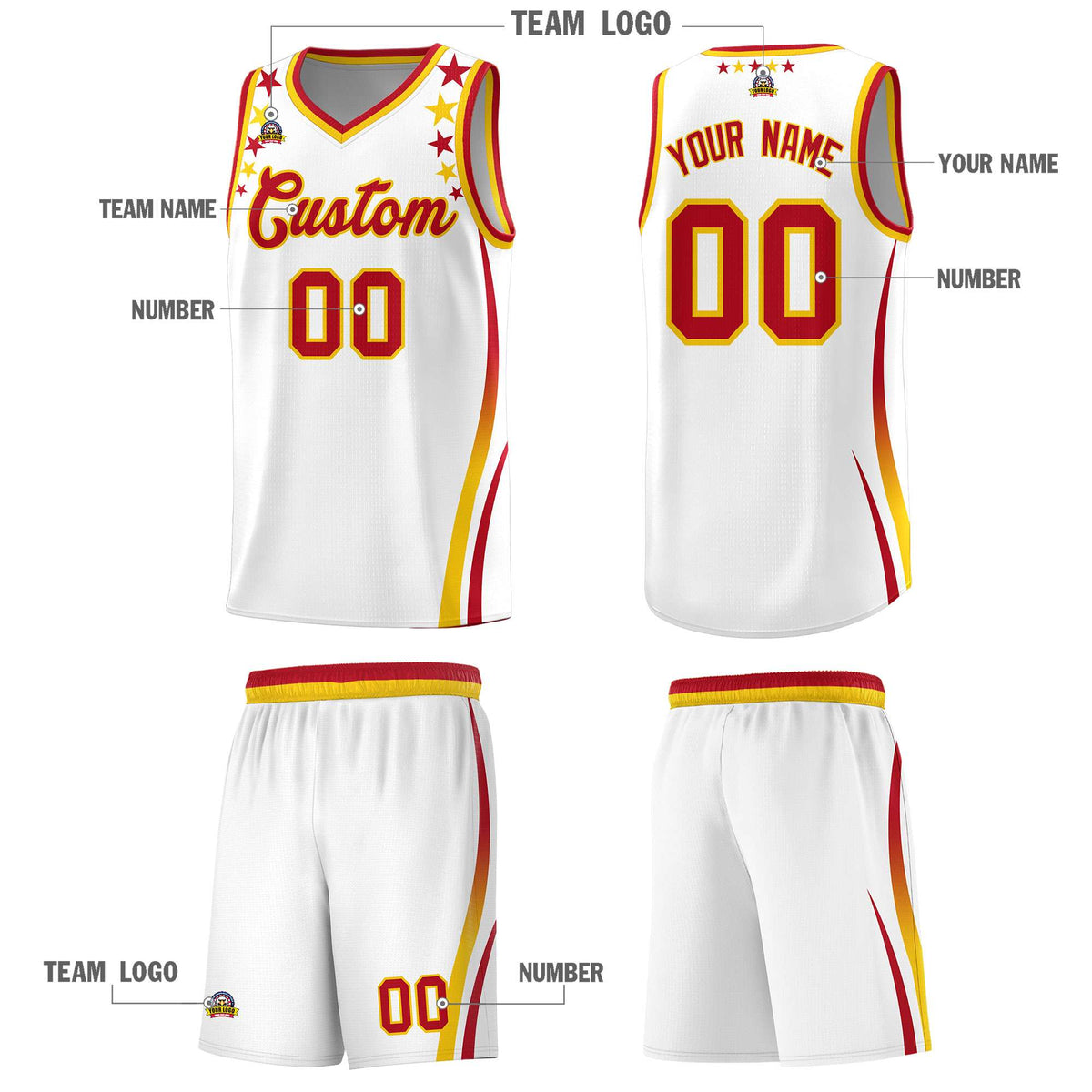 Custom White Shoulders Star Pattern Side Color Block Sports Uniform Basketball Jersey|KXKSHOP