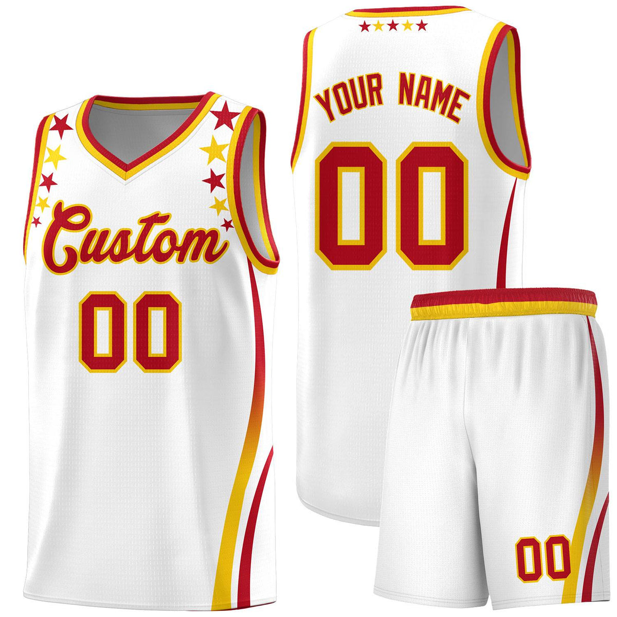 Custom White Shoulders Star Pattern Side Color Block Sports Uniform Basketball Jersey|KXKSHOP