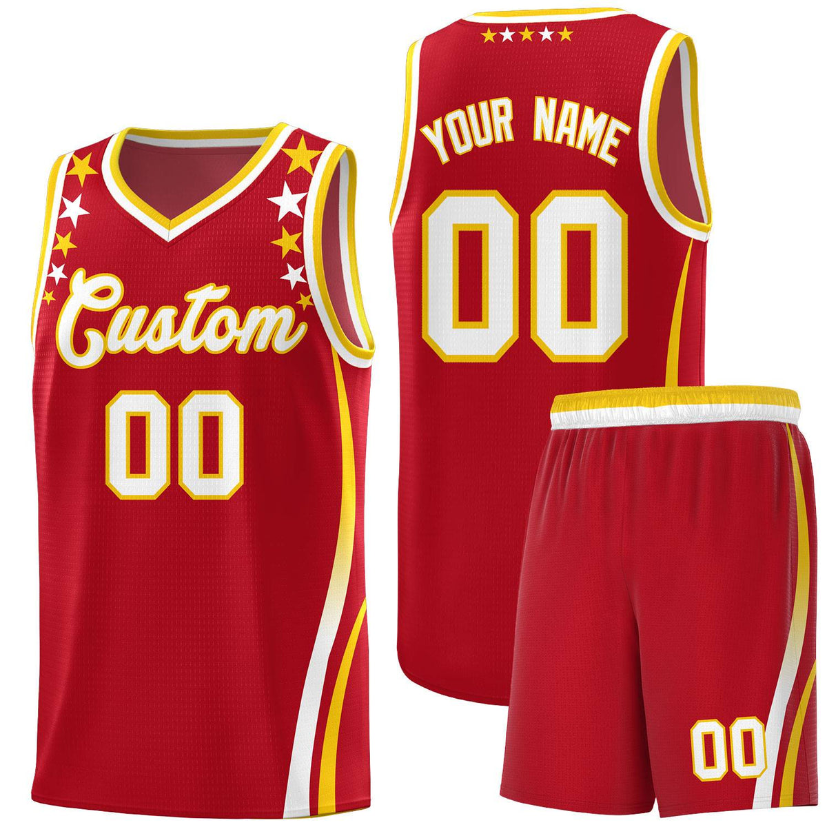 Custom Red Shoulders Star Pattern Side Color Block Sports Uniform Basketball Jersey|KXKSHOP