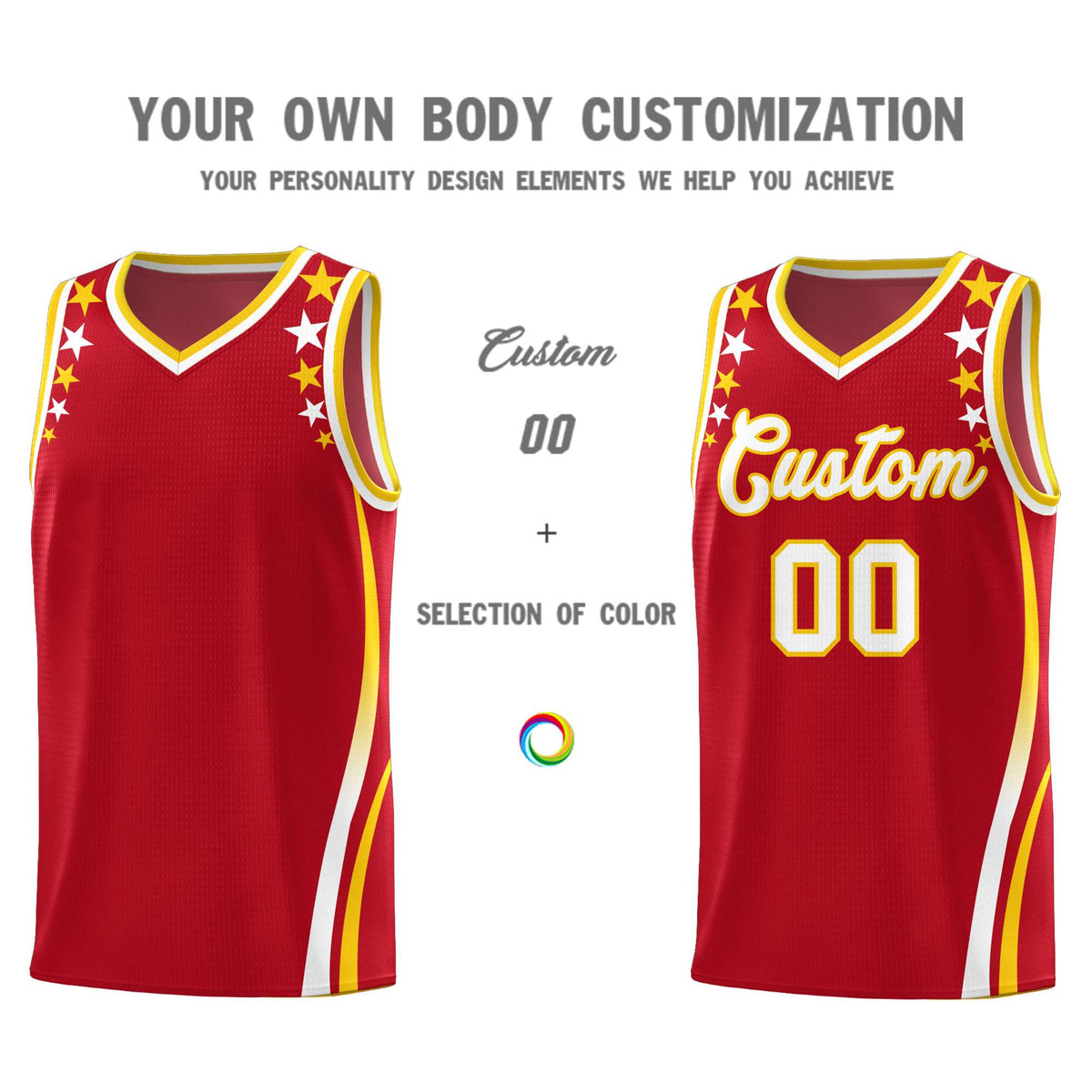 Custom Red Shoulders Star Pattern Side Color Block Sports Uniform Basketball Jersey|KXKSHOP