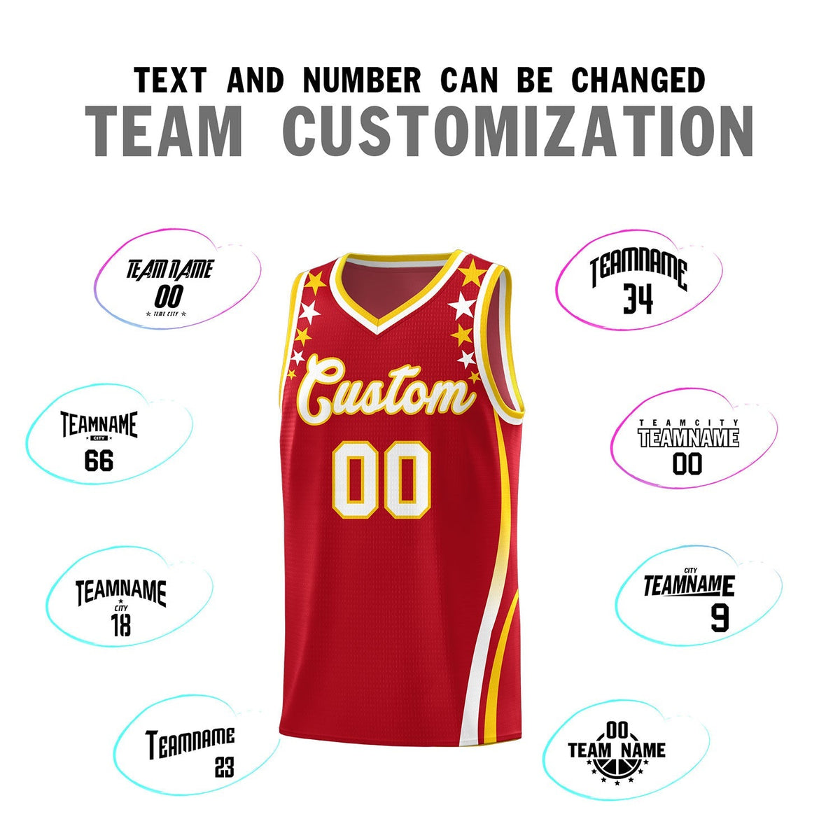 Custom Red Shoulders Star Pattern Side Color Block Sports Uniform Basketball Jersey|KXKSHOP