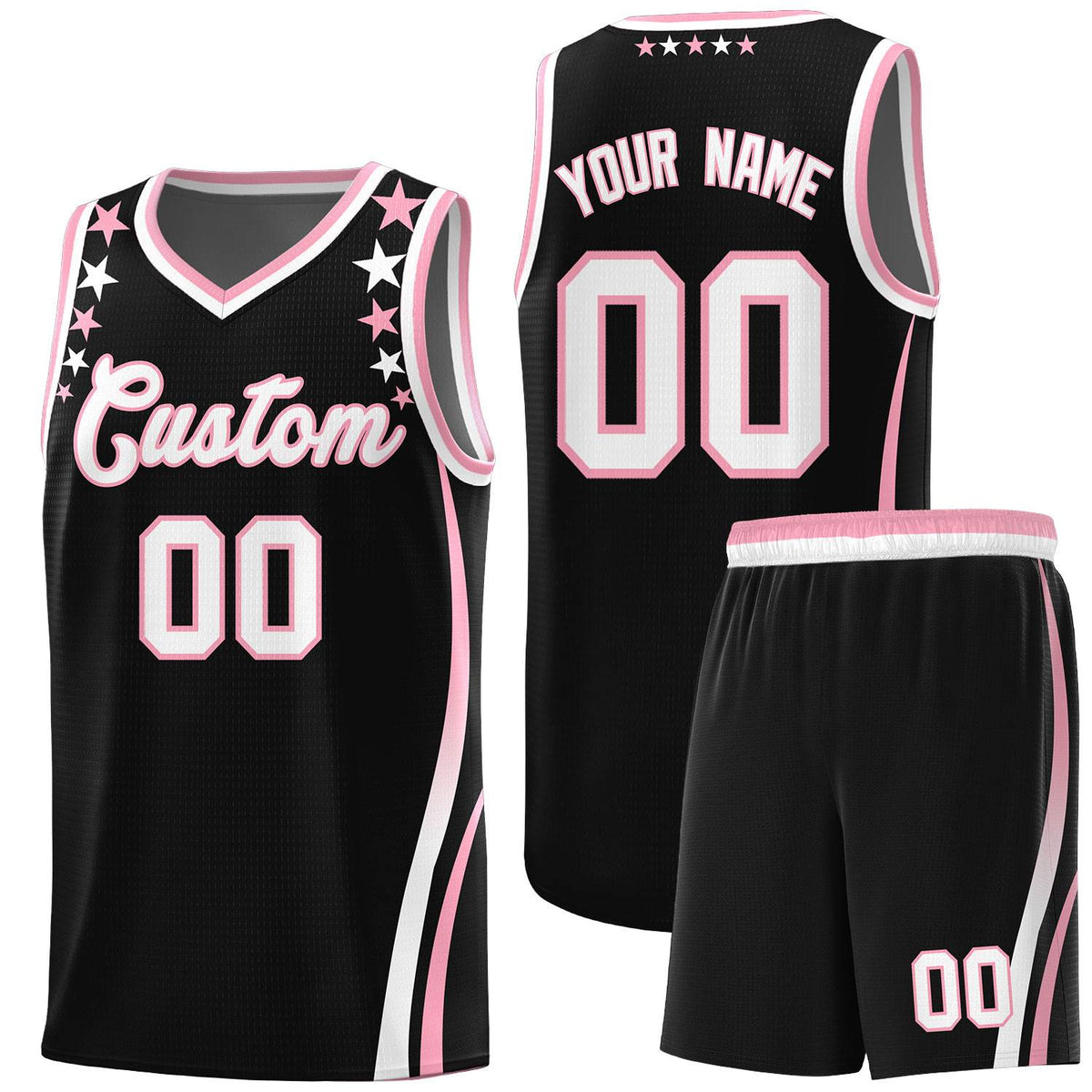 Custom Black Shoulders Star Pattern Side Color Block Sports Uniform Basketball Jersey|KXKSHOP