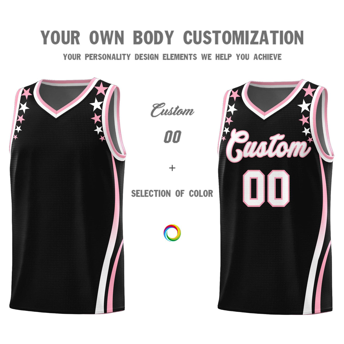 Custom Black Shoulders Star Pattern Side Color Block Sports Uniform Basketball Jersey|KXKSHOP