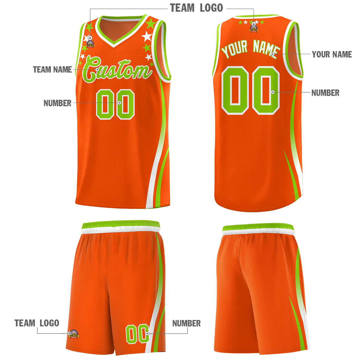 Custom Orange Shoulders Star Pattern Side Color Block Sports Uniform Basketball Jersey|KXKSHOP