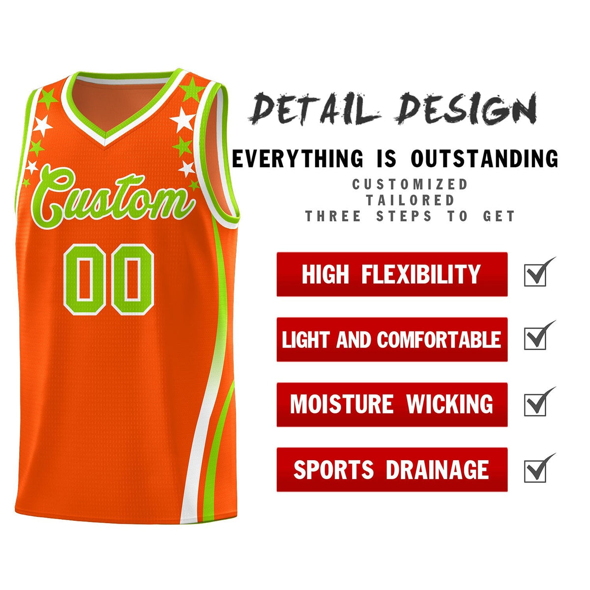 Custom Orange Shoulders Star Pattern Side Color Block Sports Uniform Basketball Jersey|KXKSHOP