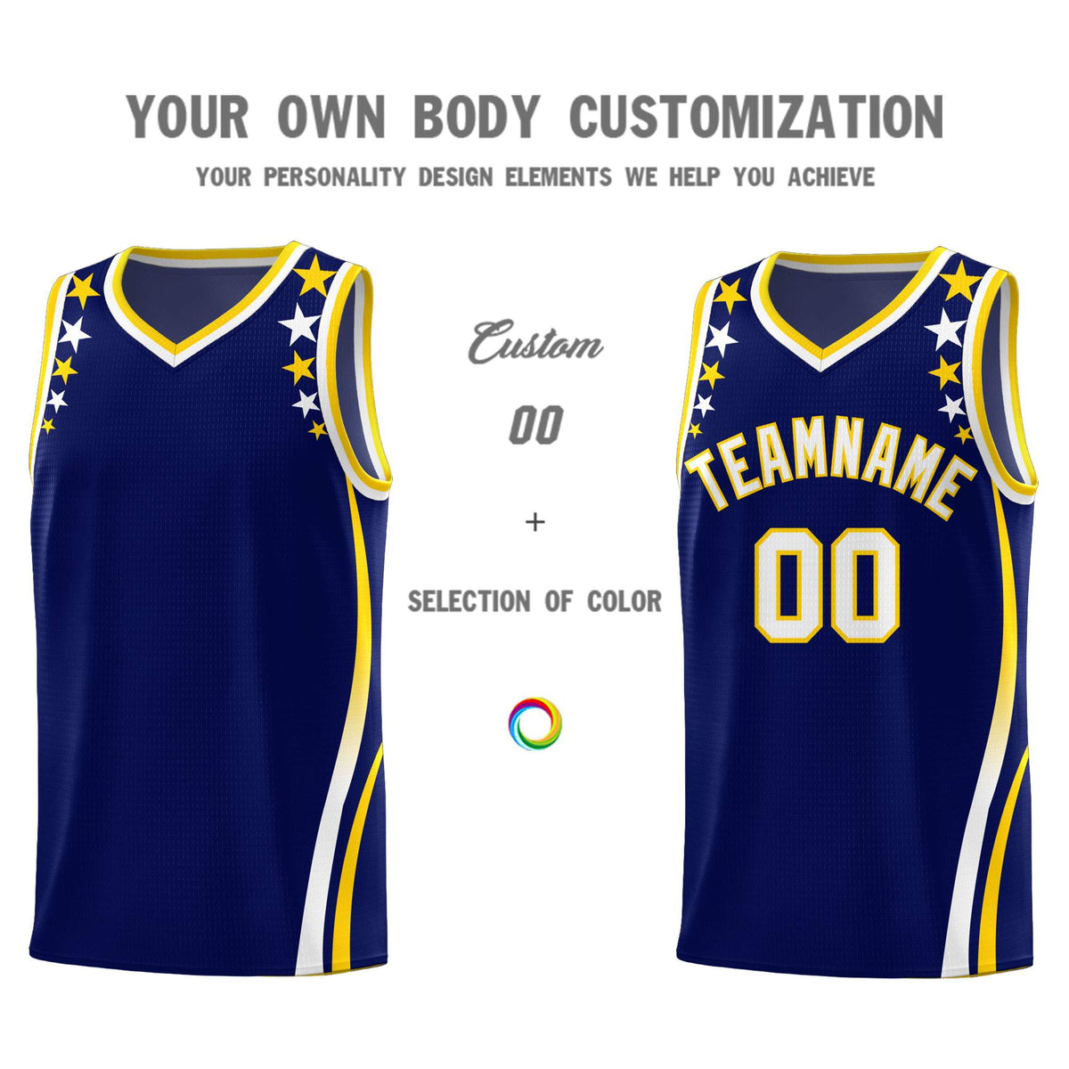 Custom Navy Shoulders Star Pattern Side Color Block Sports Uniform Basketball Jersey|KXKSHOP