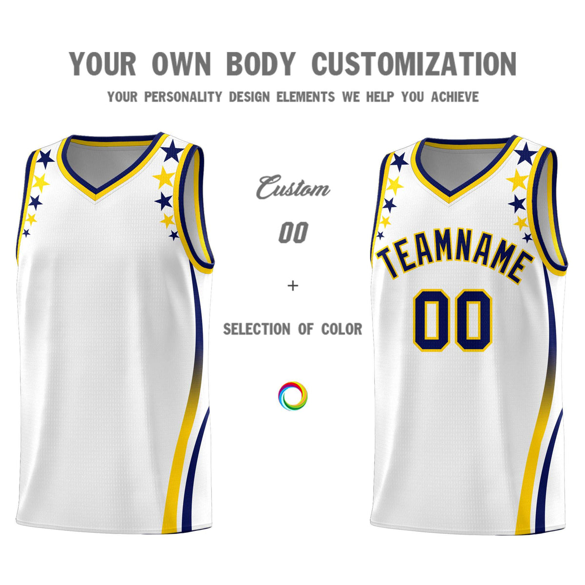 Custom White Shoulders Star Pattern Side Color Block Sports Uniform Basketball Jersey|KXKSHOP