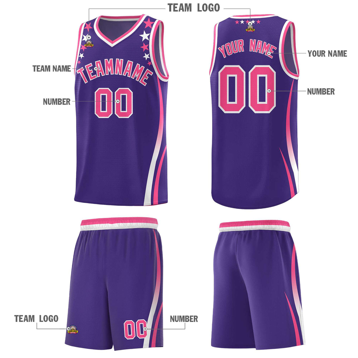 Custom Purple Shoulders Star Pattern Side Color Block Sports Uniform Basketball Jersey|KXKSHOP