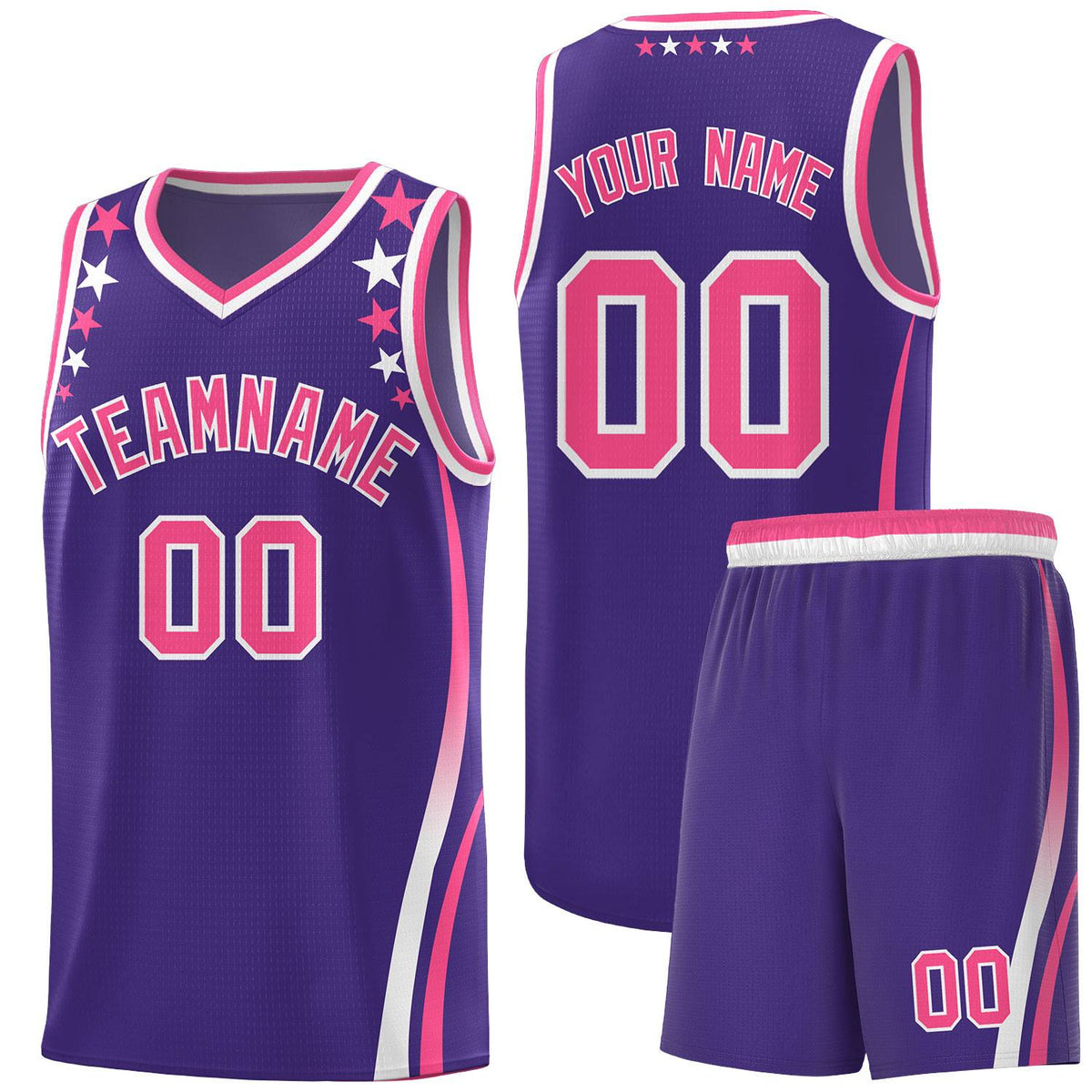 Custom Purple Shoulders Star Pattern Side Color Block Sports Uniform Basketball Jersey|KXKSHOP