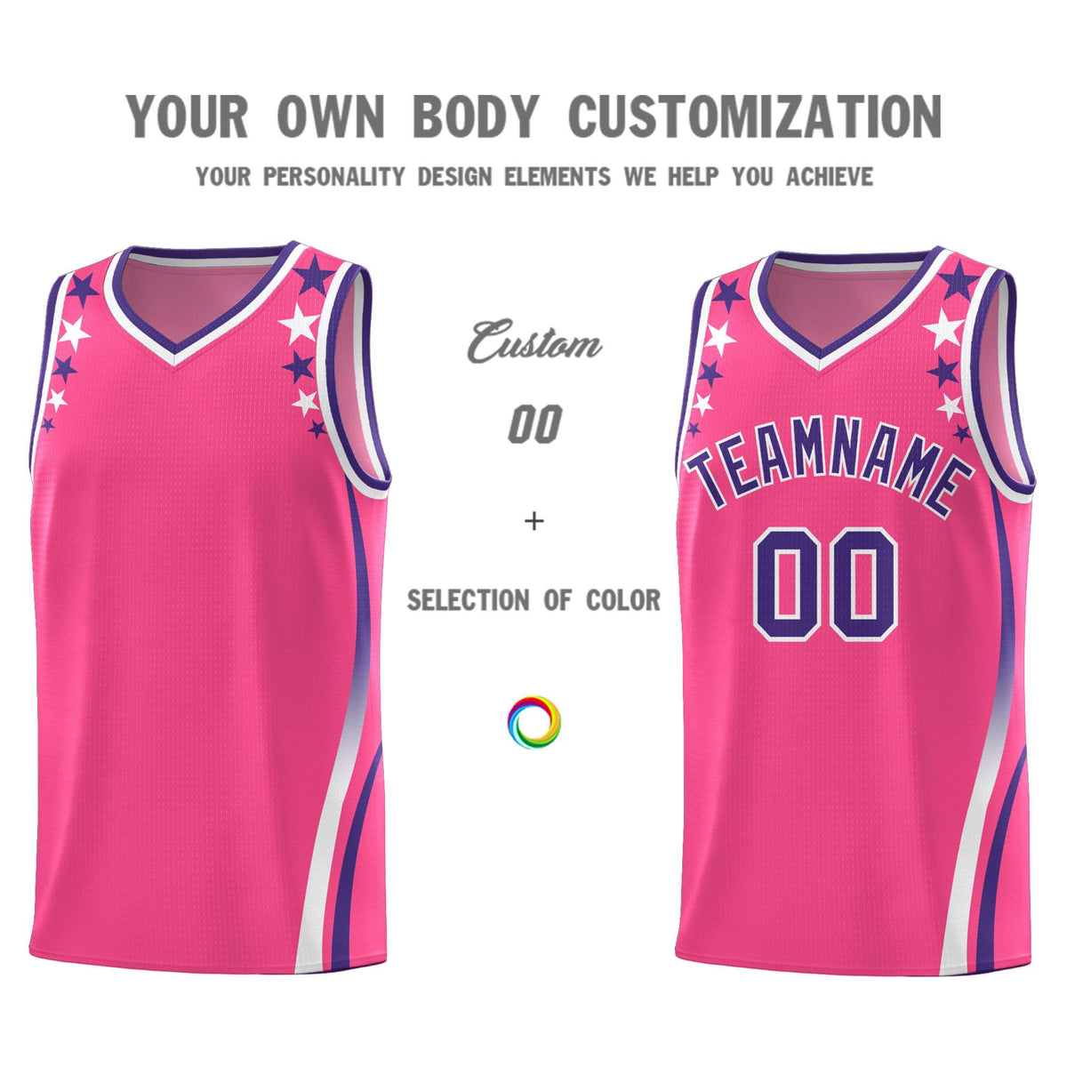 Custom Pink Shoulders Star Pattern Side Color Block Sports Uniform Basketball Jersey|KXKSHOP