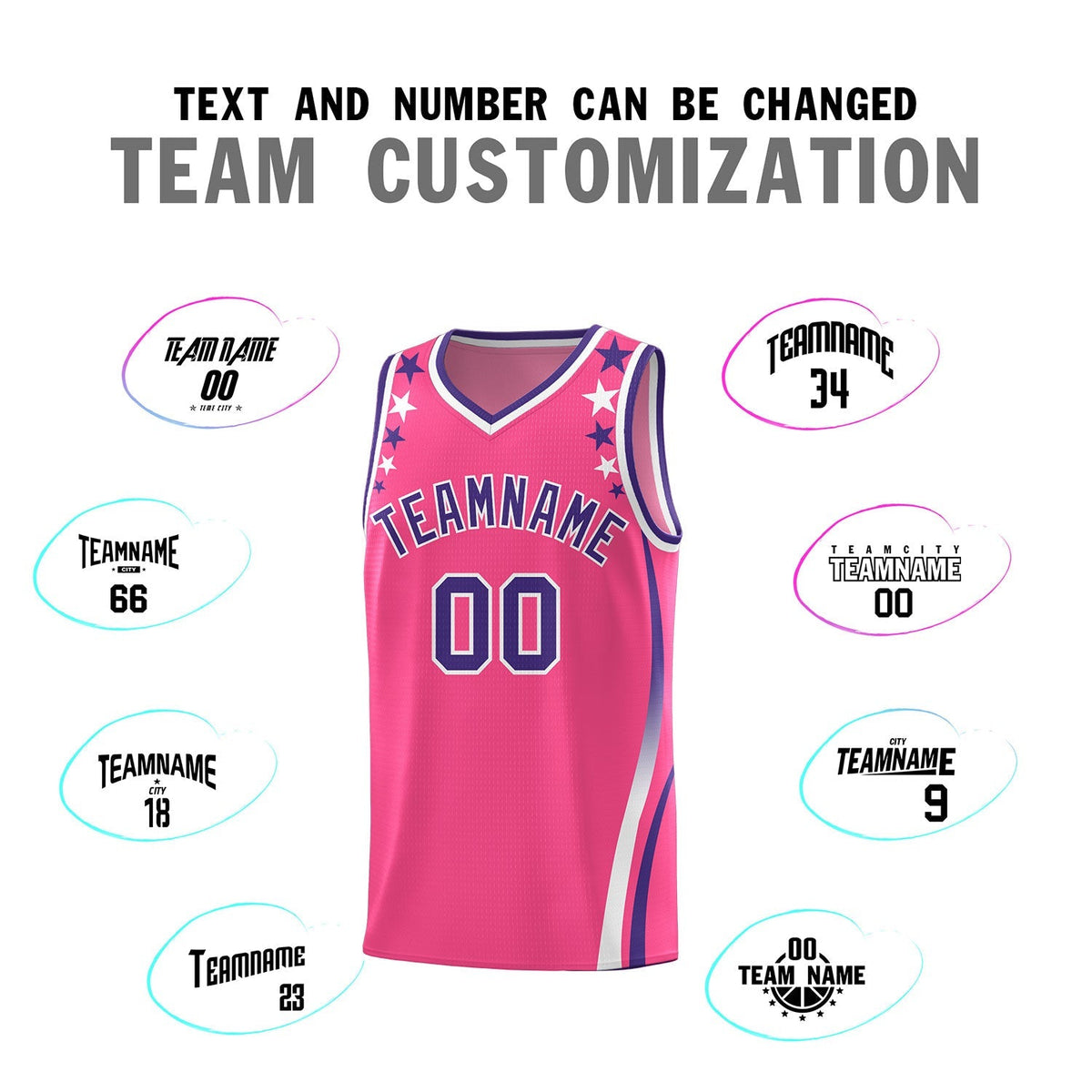 Custom Pink Shoulders Star Pattern Side Color Block Sports Uniform Basketball Jersey|KXKSHOP