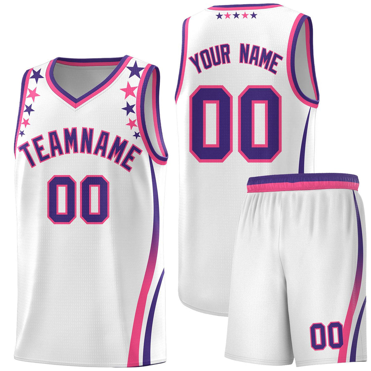 Custom White Shoulders Star Pattern Side Color Block Sports Uniform Basketball Jersey|KXKSHOP
