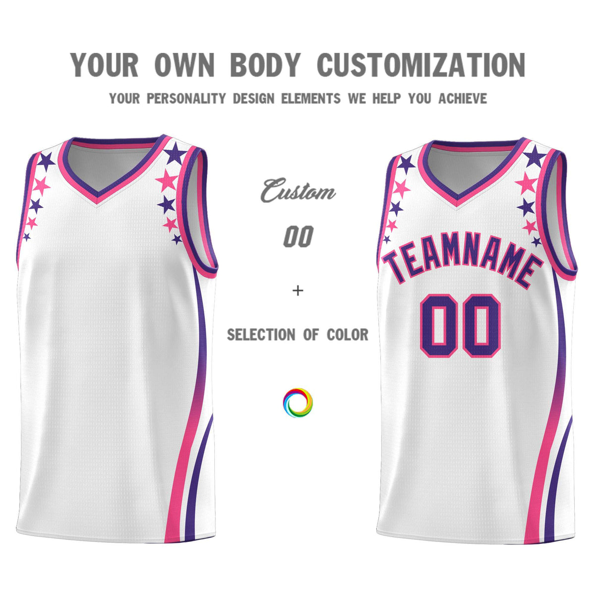 Custom White Shoulders Star Pattern Side Color Block Sports Uniform Basketball Jersey|KXKSHOP