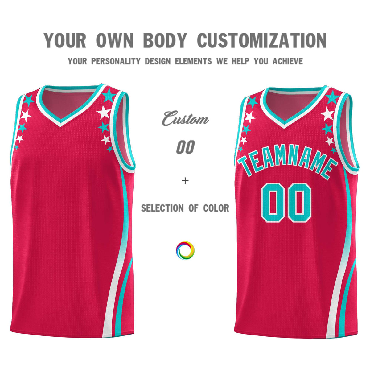 Custom Red Shoulders Star Pattern Side Color Block Sports Uniform Basketball Jersey|KXKSHOP