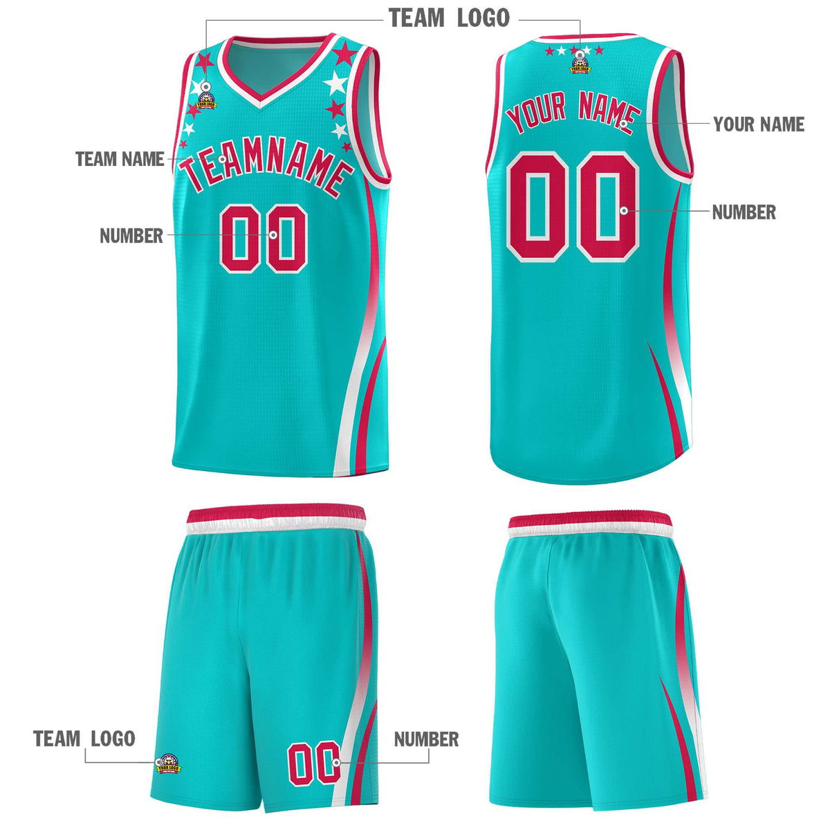 Custom Sky Blue Shoulders Star Pattern Side Color Block Sports Uniform Basketball Jersey|KXKSHOP