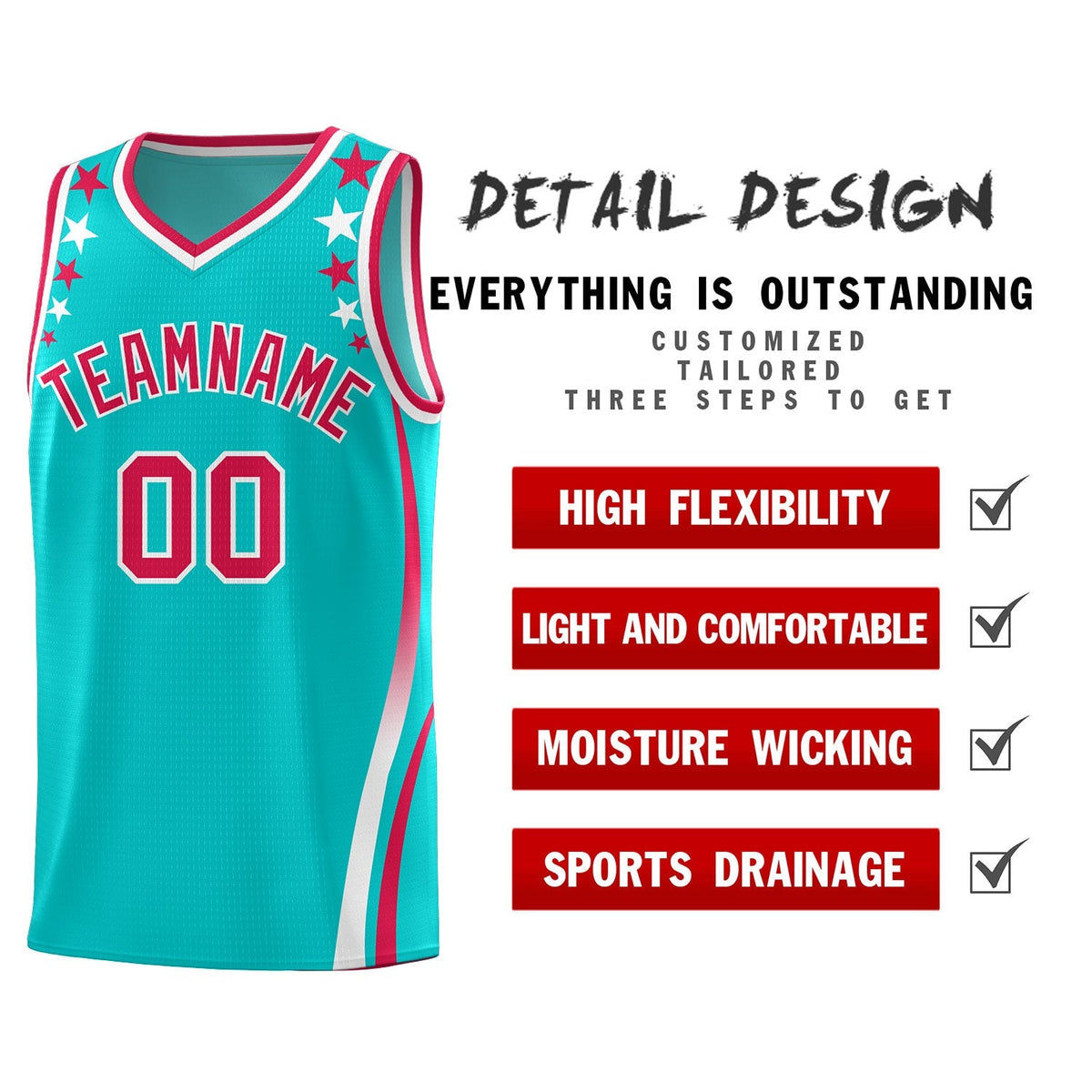 Custom Sky Blue Shoulders Star Pattern Side Color Block Sports Uniform Basketball Jersey|KXKSHOP