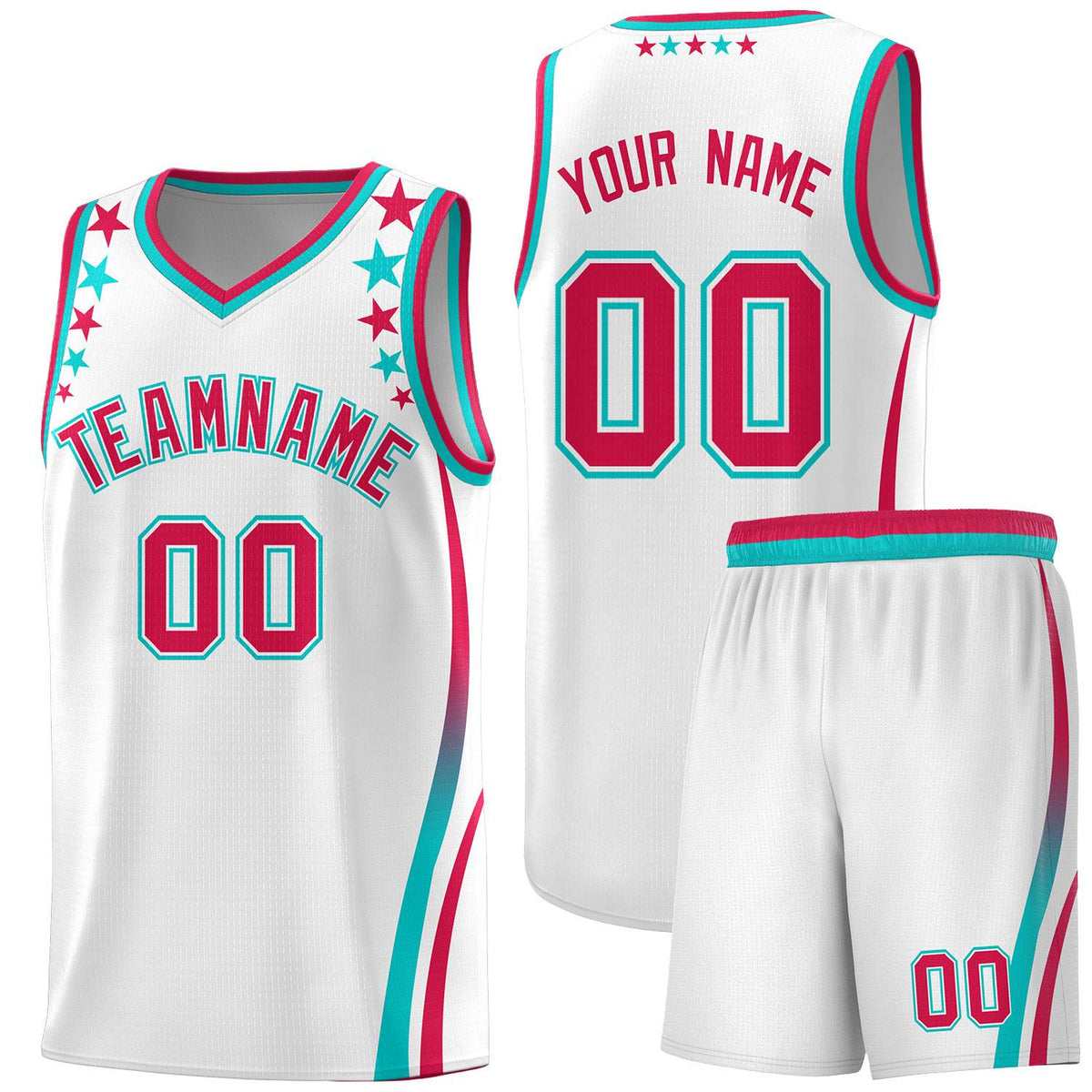 Custom White Shoulders Star Pattern Side Color Block Sports Uniform Basketball Jersey|KXKSHOP