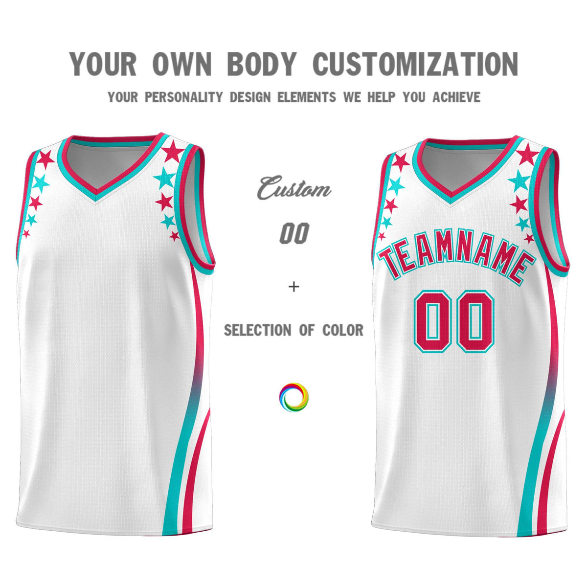 Custom White Shoulders Star Pattern Side Color Block Sports Uniform Basketball Jersey|KXKSHOP