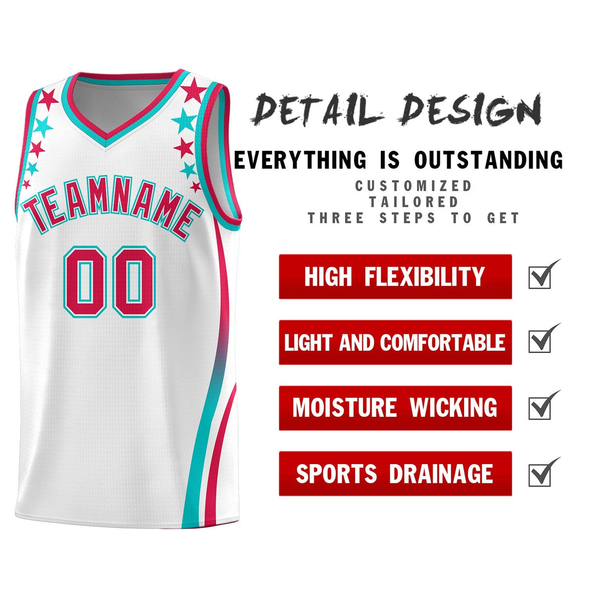 Custom White Shoulders Star Pattern Side Color Block Sports Uniform Basketball Jersey|KXKSHOP