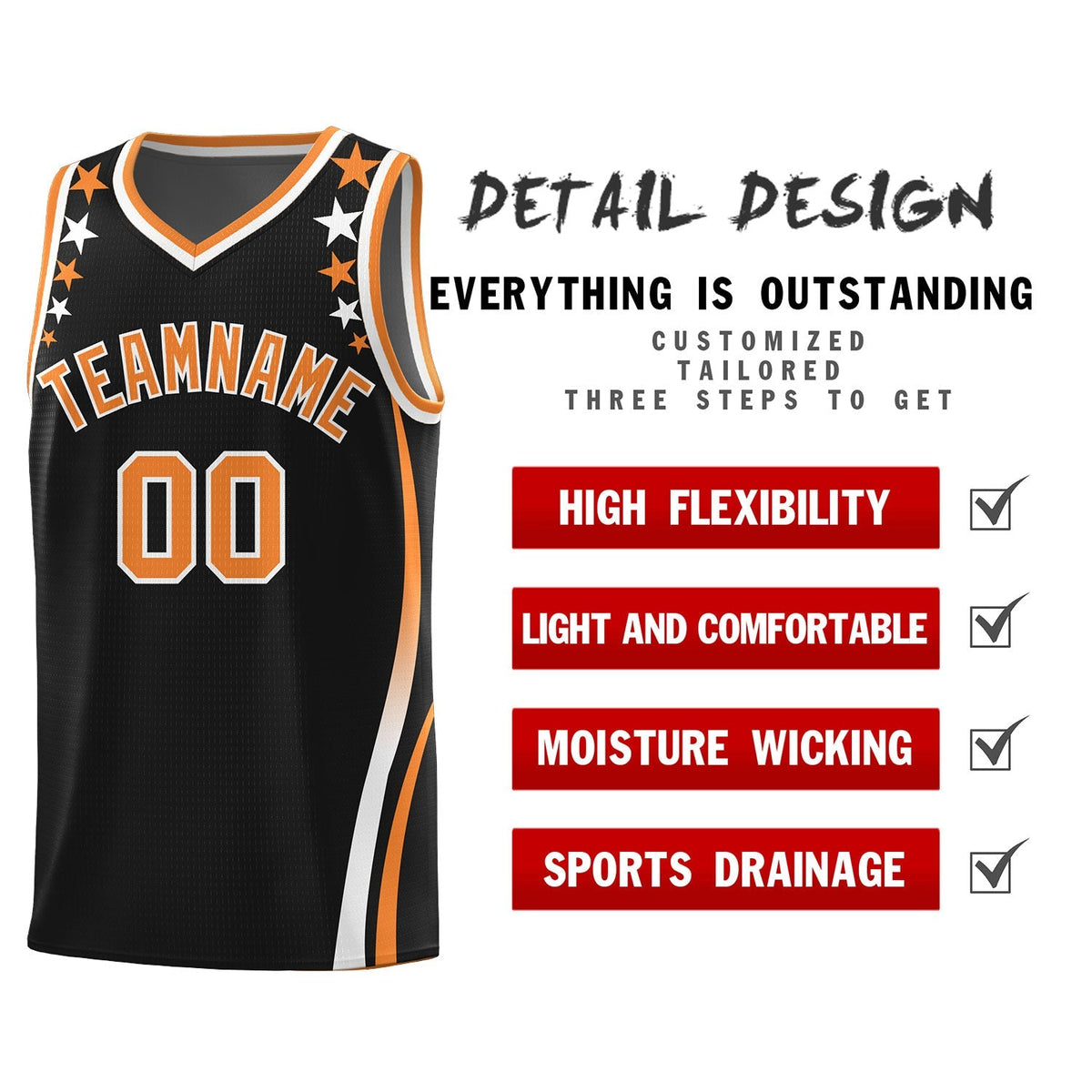 Custom Black Shoulders Star Pattern Side Color Block Sports Uniform Basketball Jersey|KXKSHOP