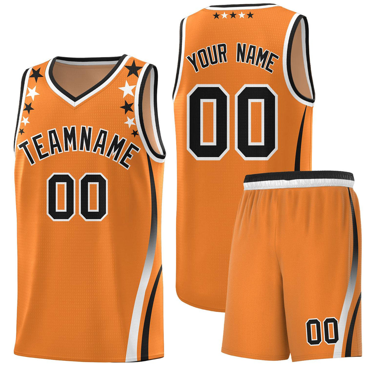 Custom Orange Shoulders Star Pattern Side Color Block Sports Uniform Basketball Jersey|KXKSHOP