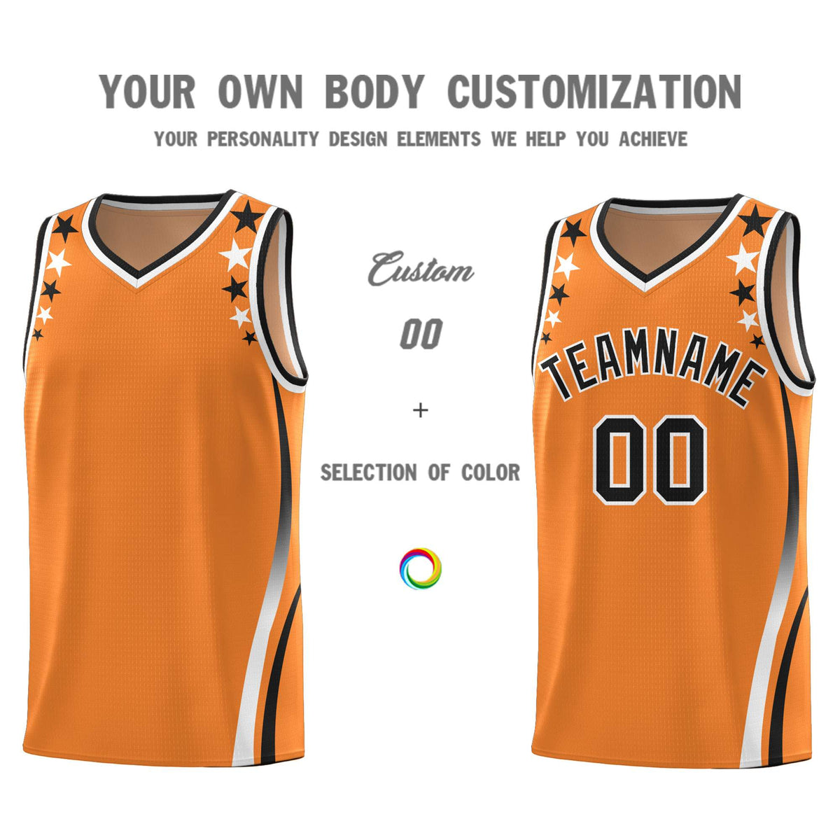 Custom Orange Shoulders Star Pattern Side Color Block Sports Uniform Basketball Jersey|KXKSHOP