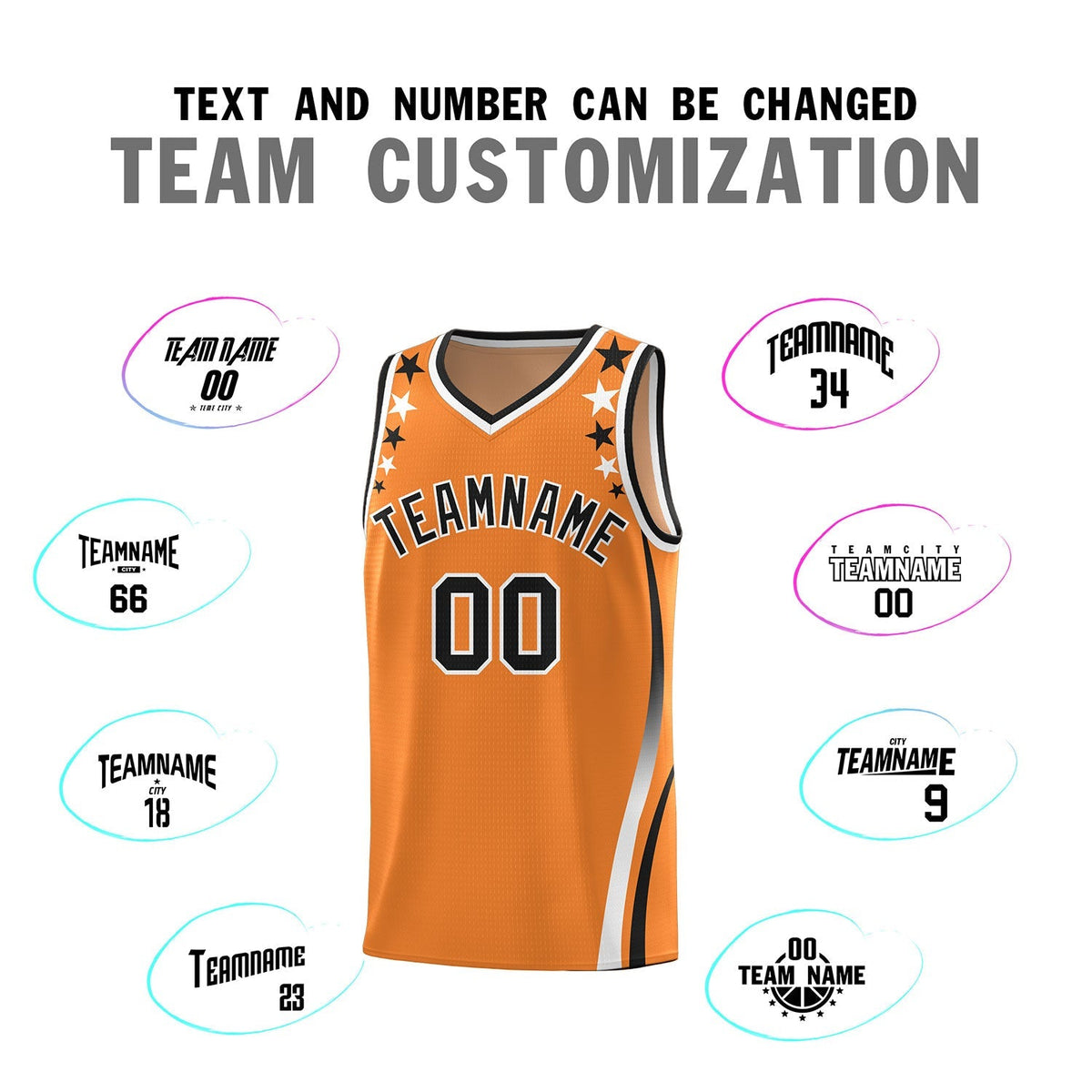 Custom Orange Shoulders Star Pattern Side Color Block Sports Uniform Basketball Jersey|KXKSHOP