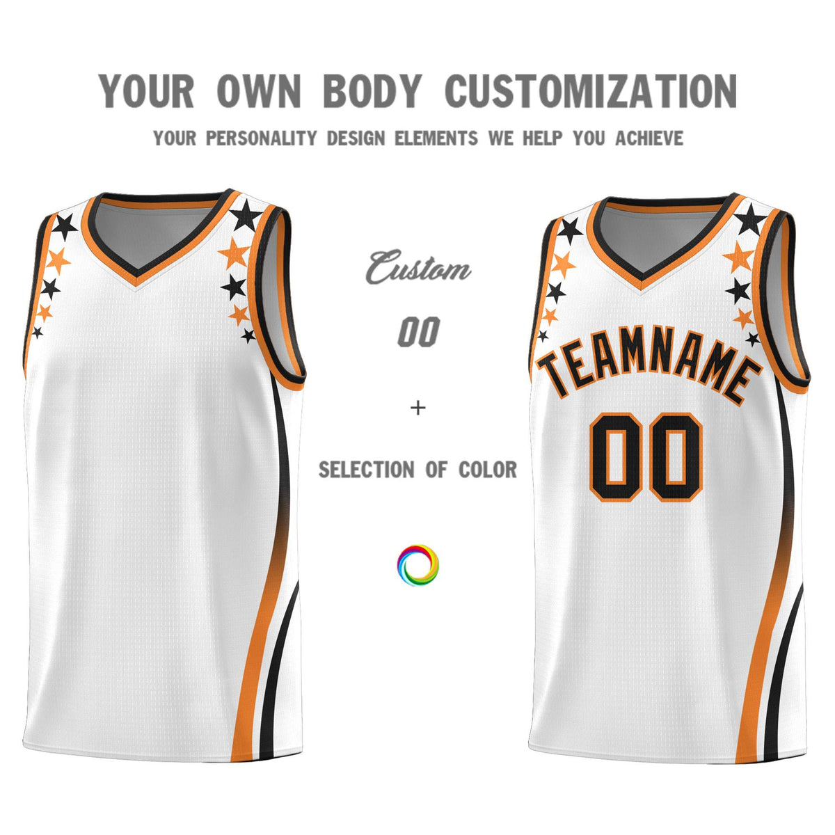 Custom White Shoulders Star Pattern Side Color Block Sports Uniform Basketball Jersey|KXKSHOP