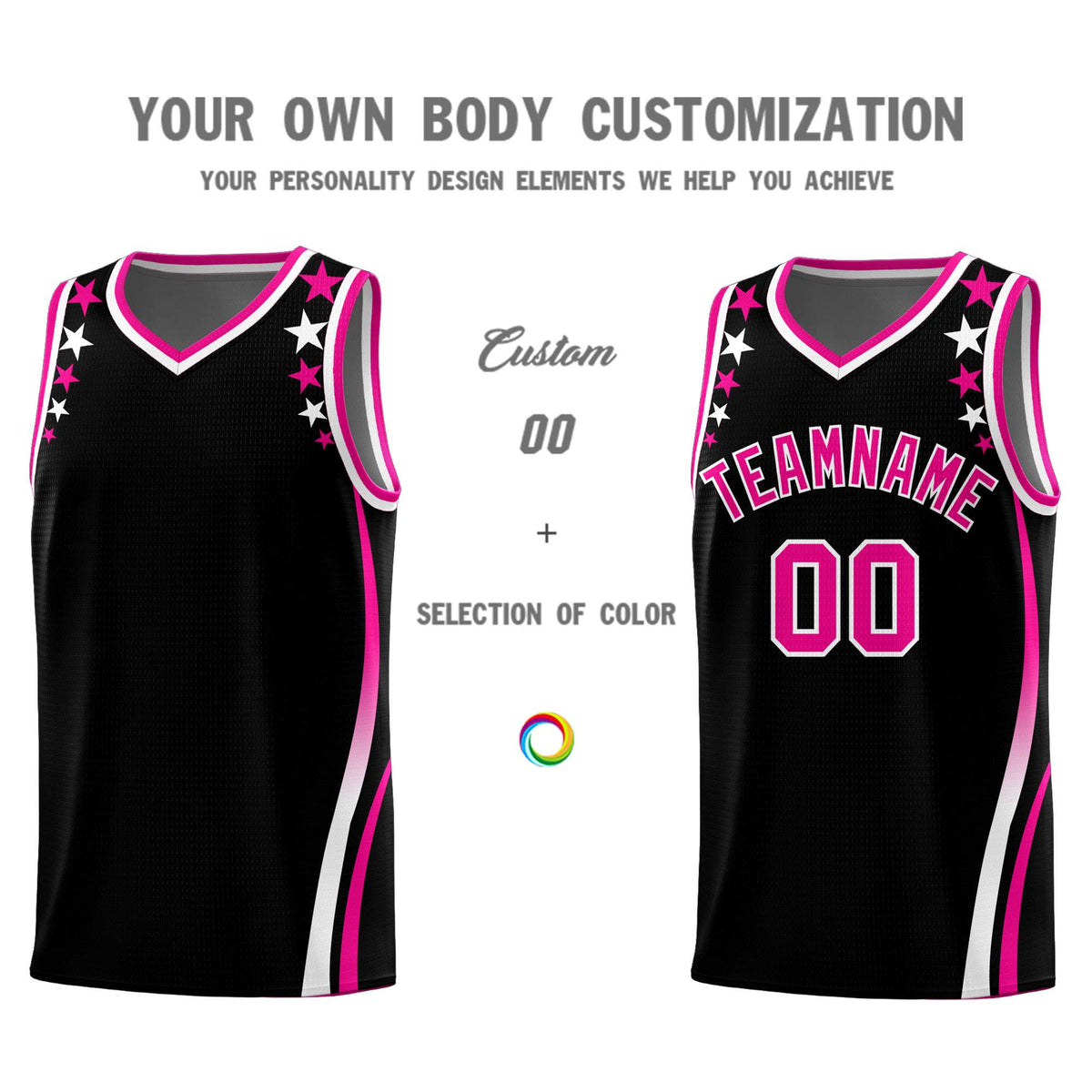 Custom Black Shoulders Star Pattern Side Color Block Sports Uniform Basketball Jersey|KXKSHOP