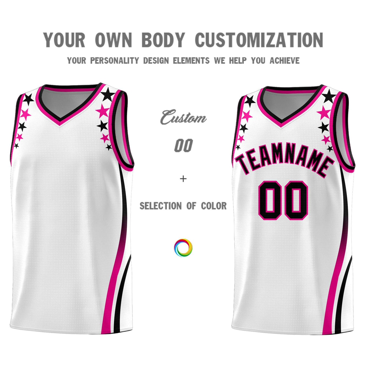 Custom White Shoulders Star Pattern Side Color Block Sports Uniform Basketball Jersey|KXKSHOP