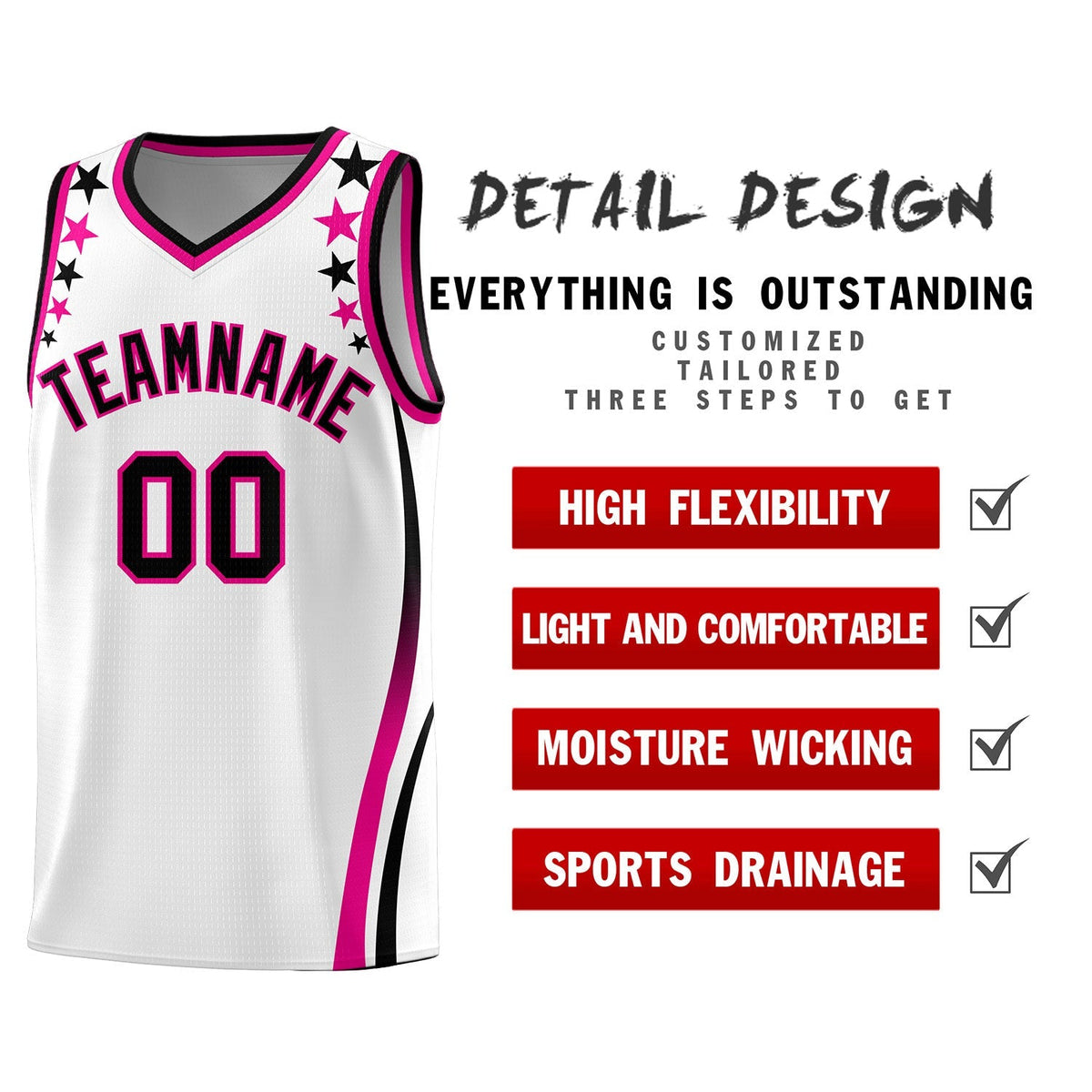 Custom White Shoulders Star Pattern Side Color Block Sports Uniform Basketball Jersey|KXKSHOP