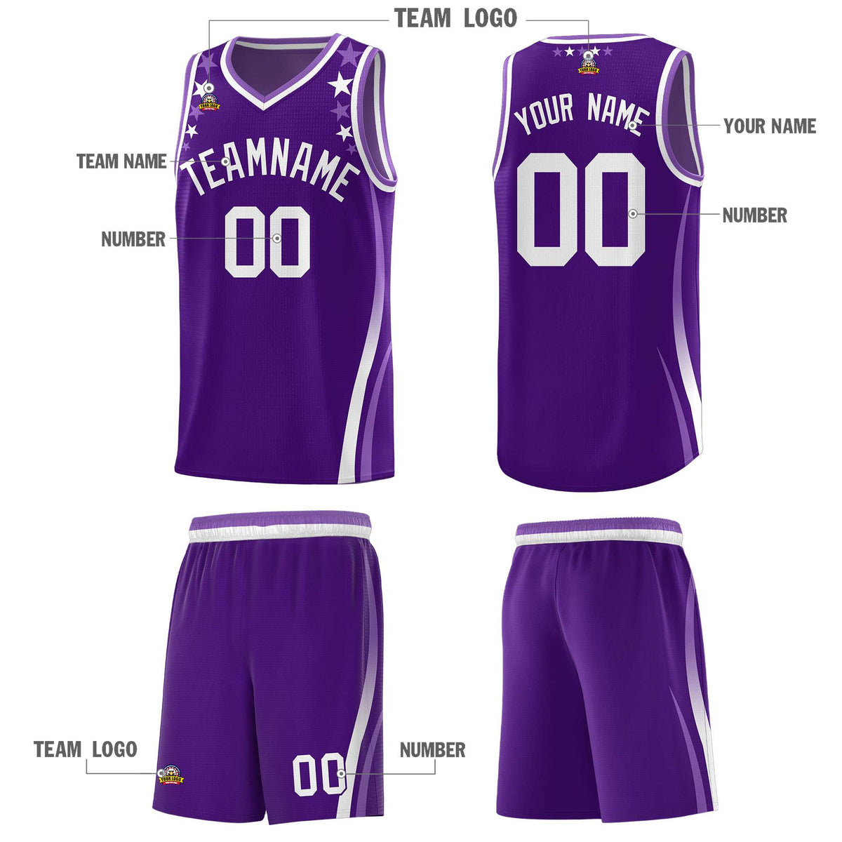Custom Purple Shoulders Star Pattern Side Color Block Sports Uniform Basketball Jersey|KXKSHOP
