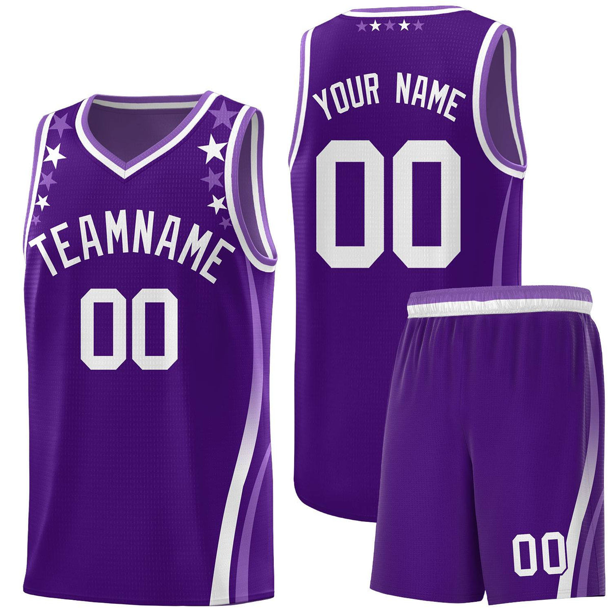 Custom Purple Shoulders Star Pattern Side Color Block Sports Uniform Basketball Jersey|KXKSHOP