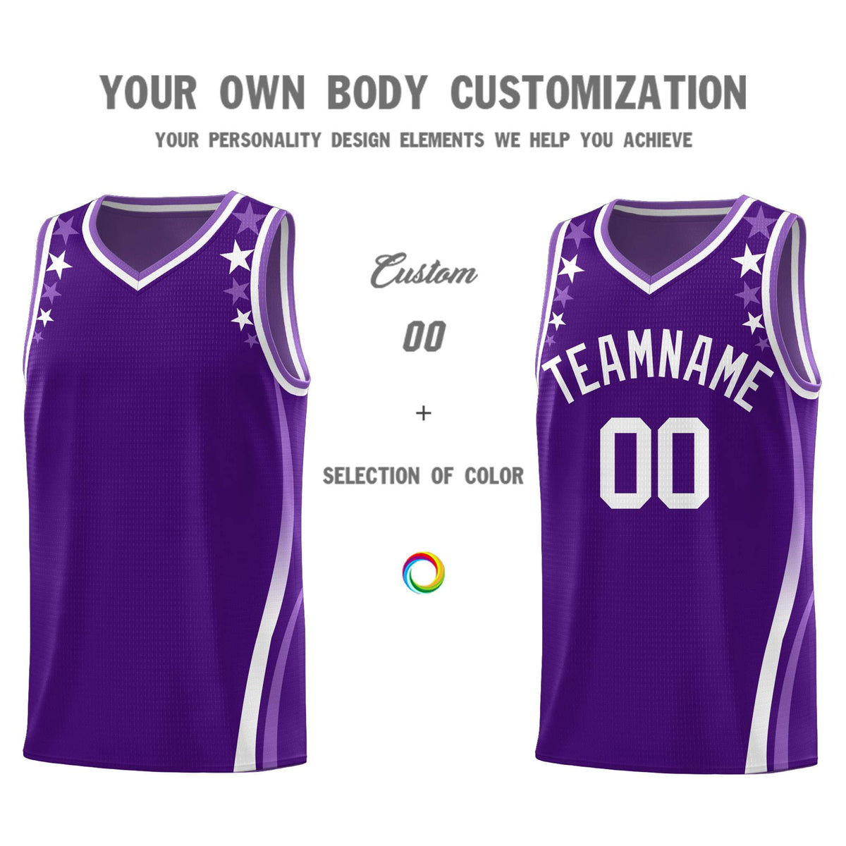 Custom Purple Shoulders Star Pattern Side Color Block Sports Uniform Basketball Jersey|KXKSHOP