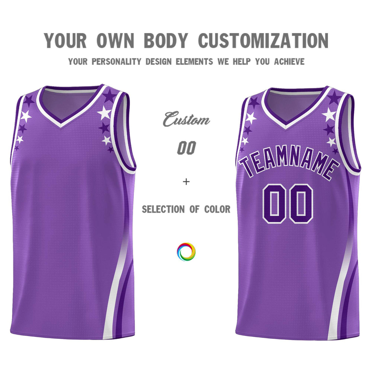 Custom Light Purple Shoulders Star Pattern Side Color Block Sports Uniform Basketball Jersey|KXKSHOP