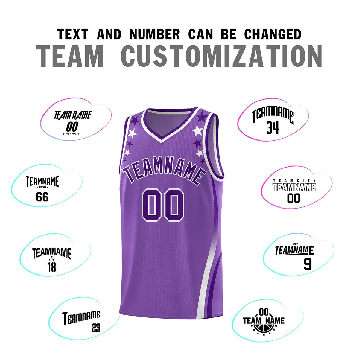 Custom Light Purple Shoulders Star Pattern Side Color Block Sports Uniform Basketball Jersey|KXKSHOP