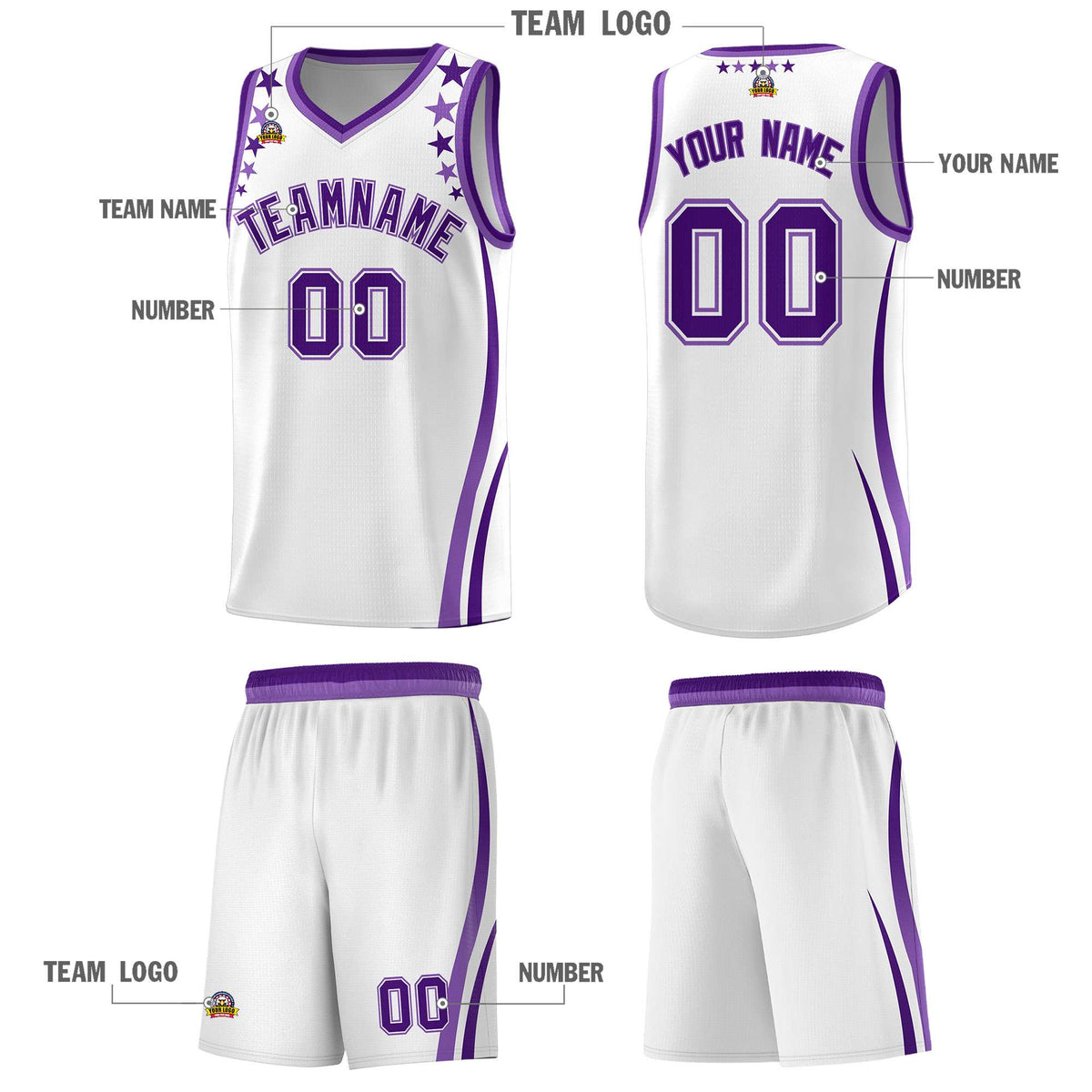 Custom White Shoulders Star Pattern Side Color Block Sports Uniform Basketball Jersey|KXKSHOP