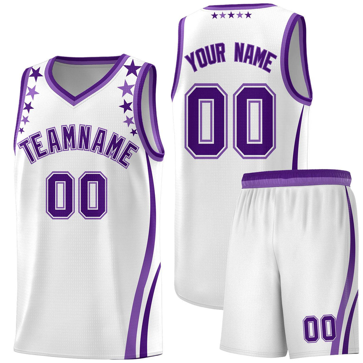 Custom White Shoulders Star Pattern Side Color Block Sports Uniform Basketball Jersey|KXKSHOP