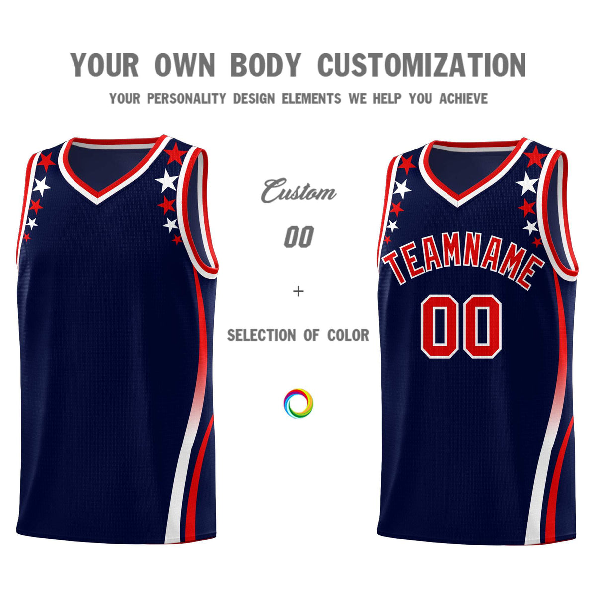Custom Navy Shoulders Star Pattern Side Color Block Sports Uniform Basketball Jersey|KXKSHOP