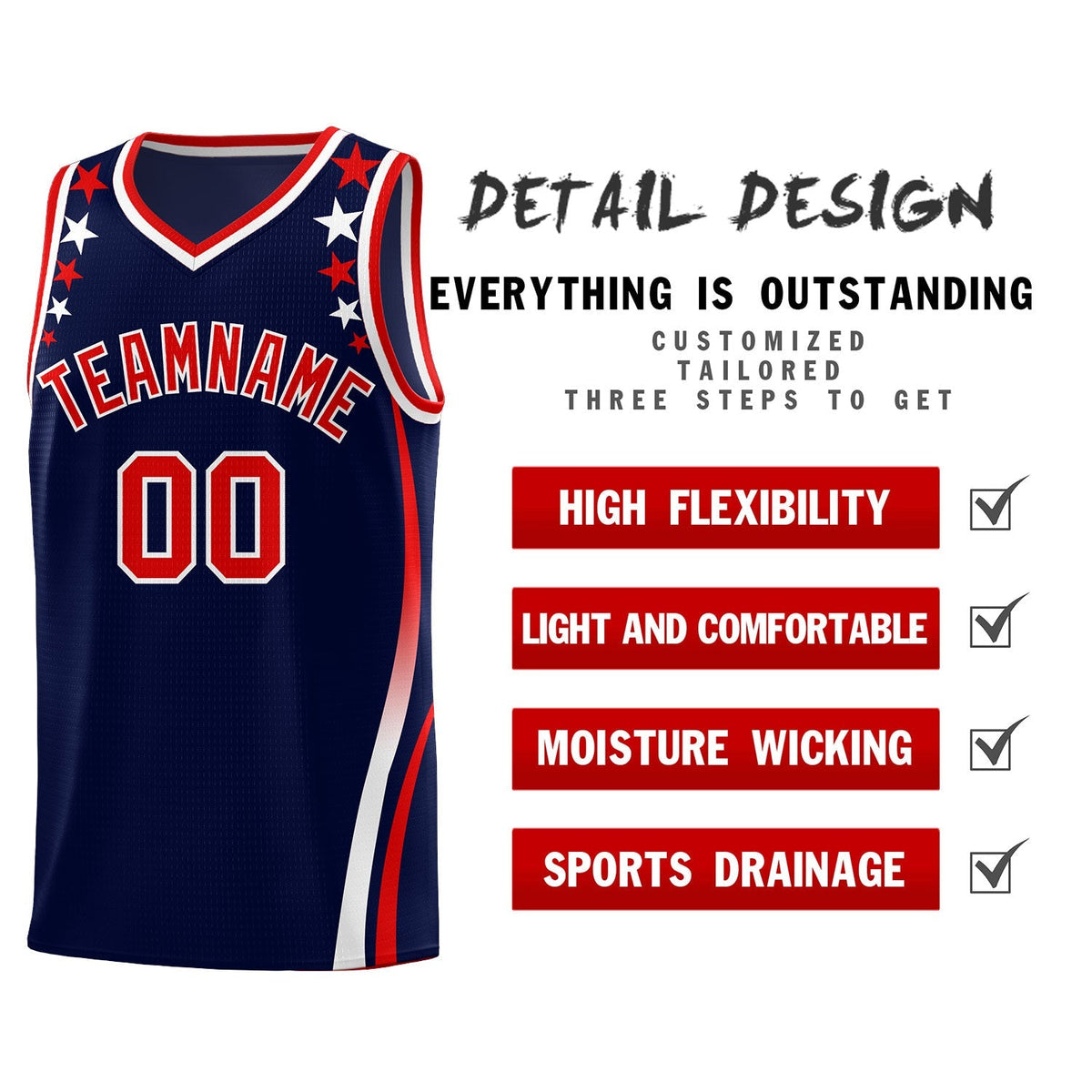 Custom Navy Shoulders Star Pattern Side Color Block Sports Uniform Basketball Jersey|KXKSHOP