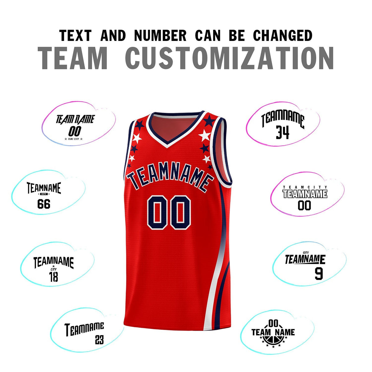 Custom Red Shoulders Star Pattern Side Color Block Sports Uniform Basketball Jersey|KXKSHOP