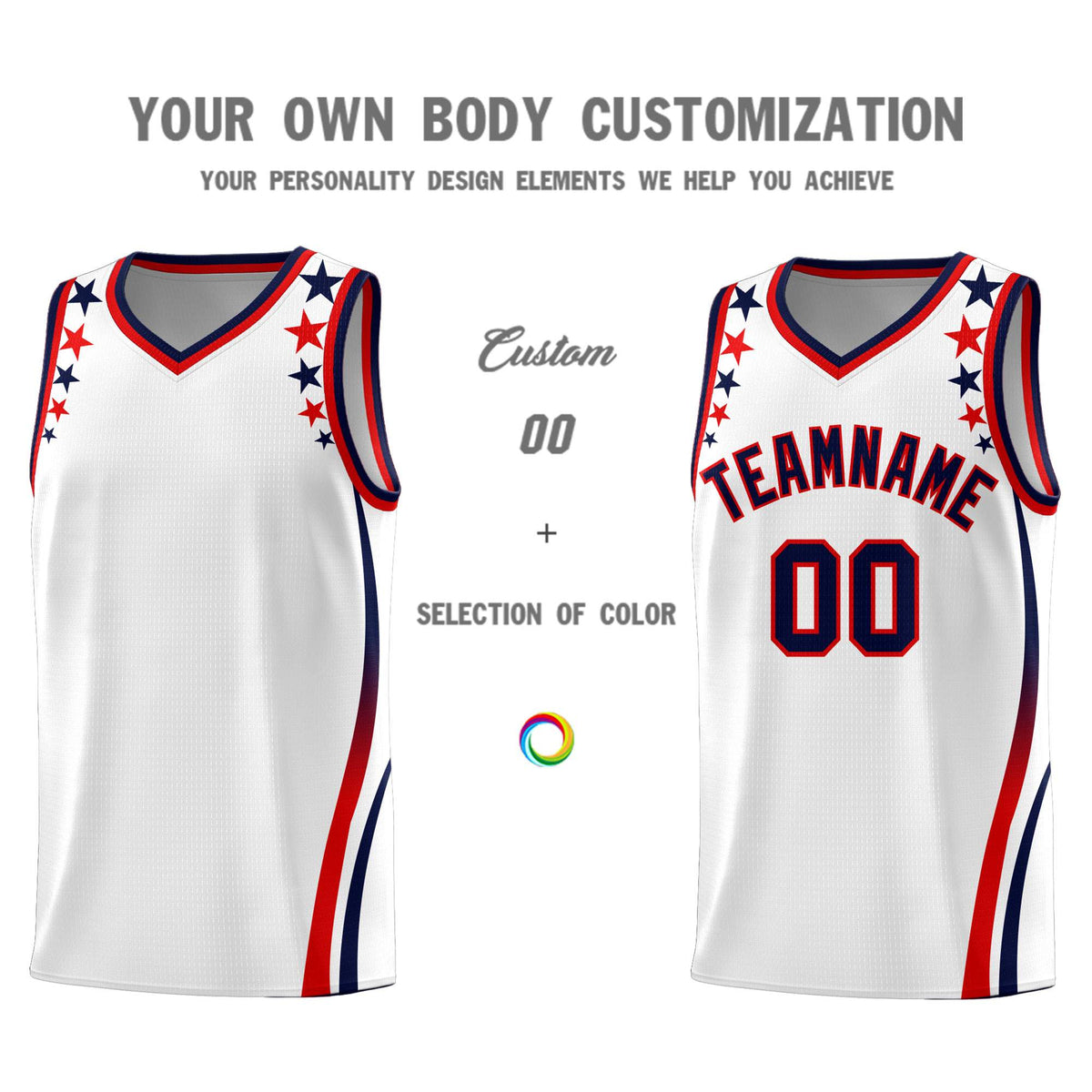 Custom White Shoulders Star Pattern Side Color Block Sports Uniform Basketball Jersey|KXKSHOP