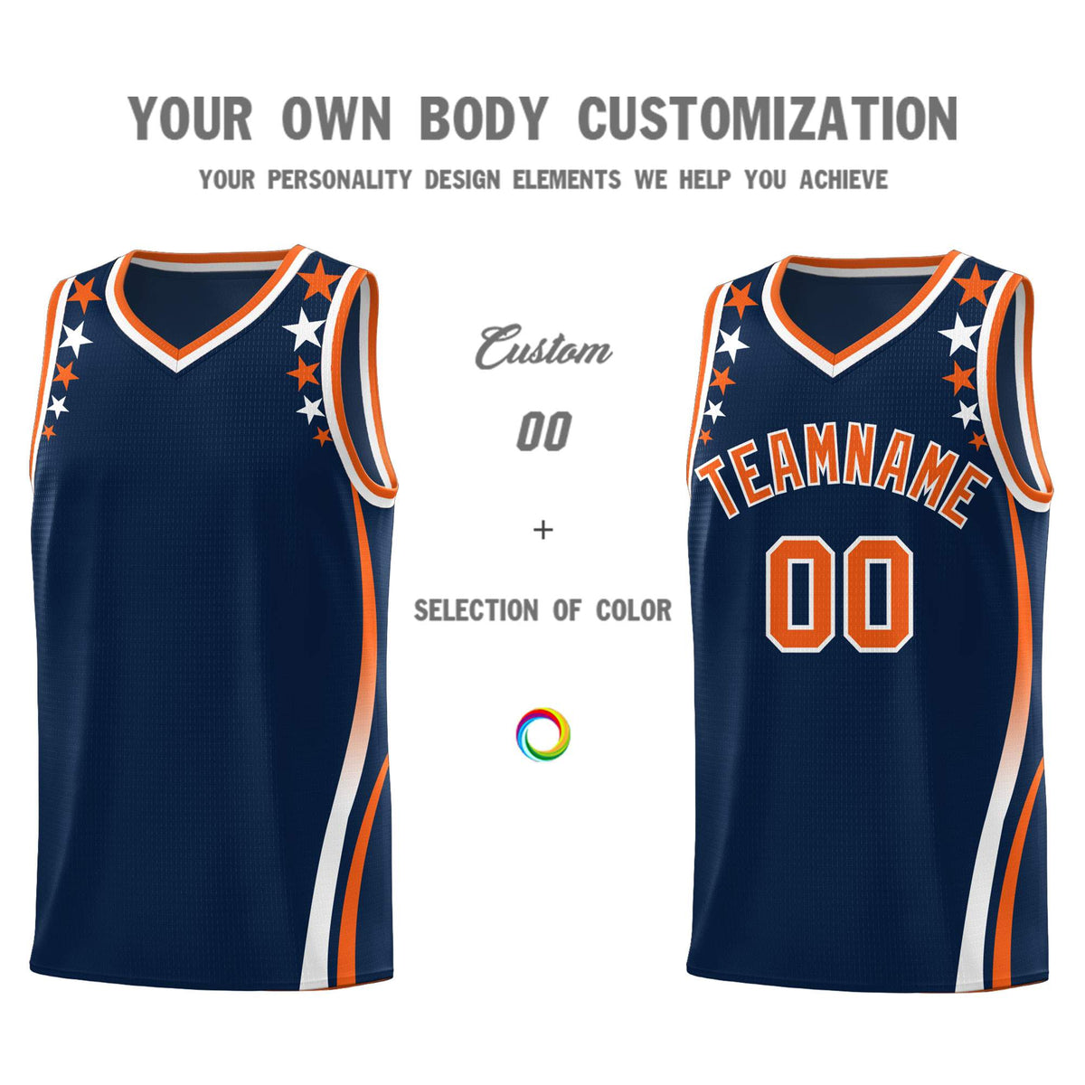 Custom Navy Shoulders Star Pattern Side Color Block Sports Uniform Basketball Jersey|KXKSHOP